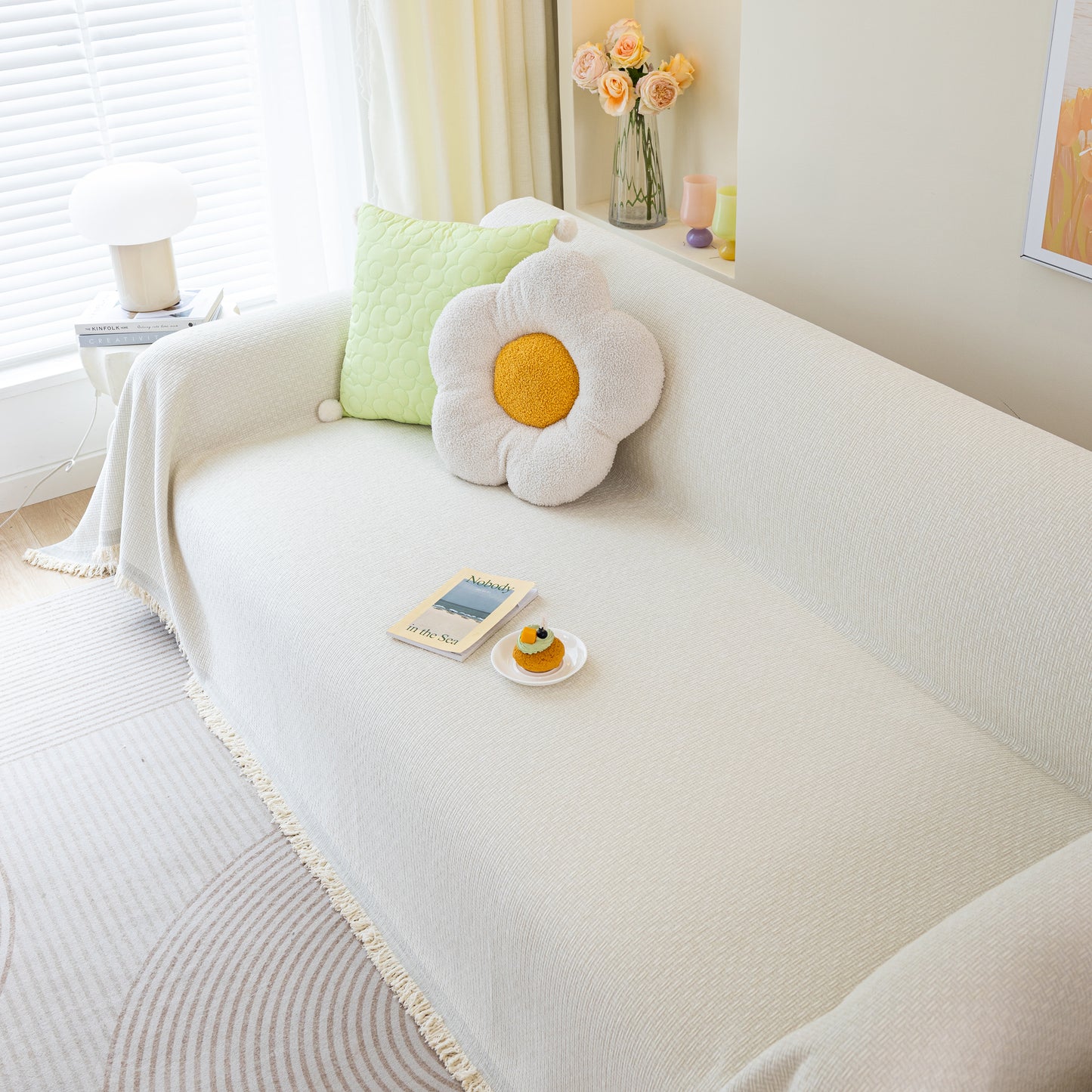 水に強いシェニール製の大判ソファカバー毛布 - 布団、ラブシート、L字型ソファ用