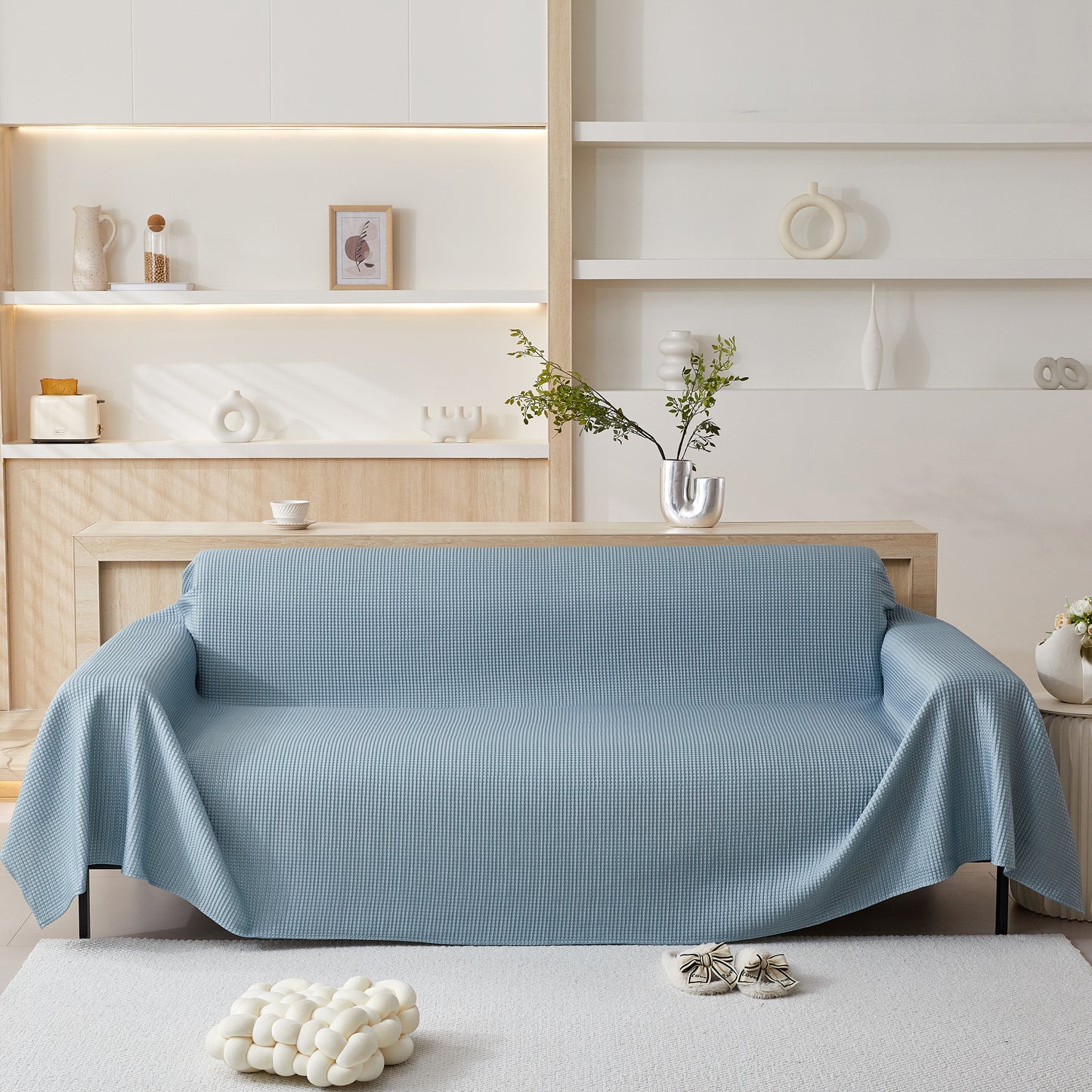 Kylande Bekväm Filtsofföre, Texturerad & Andningsbar, Mångsidiga Dekorativa Sofföverdrag för Sommaren