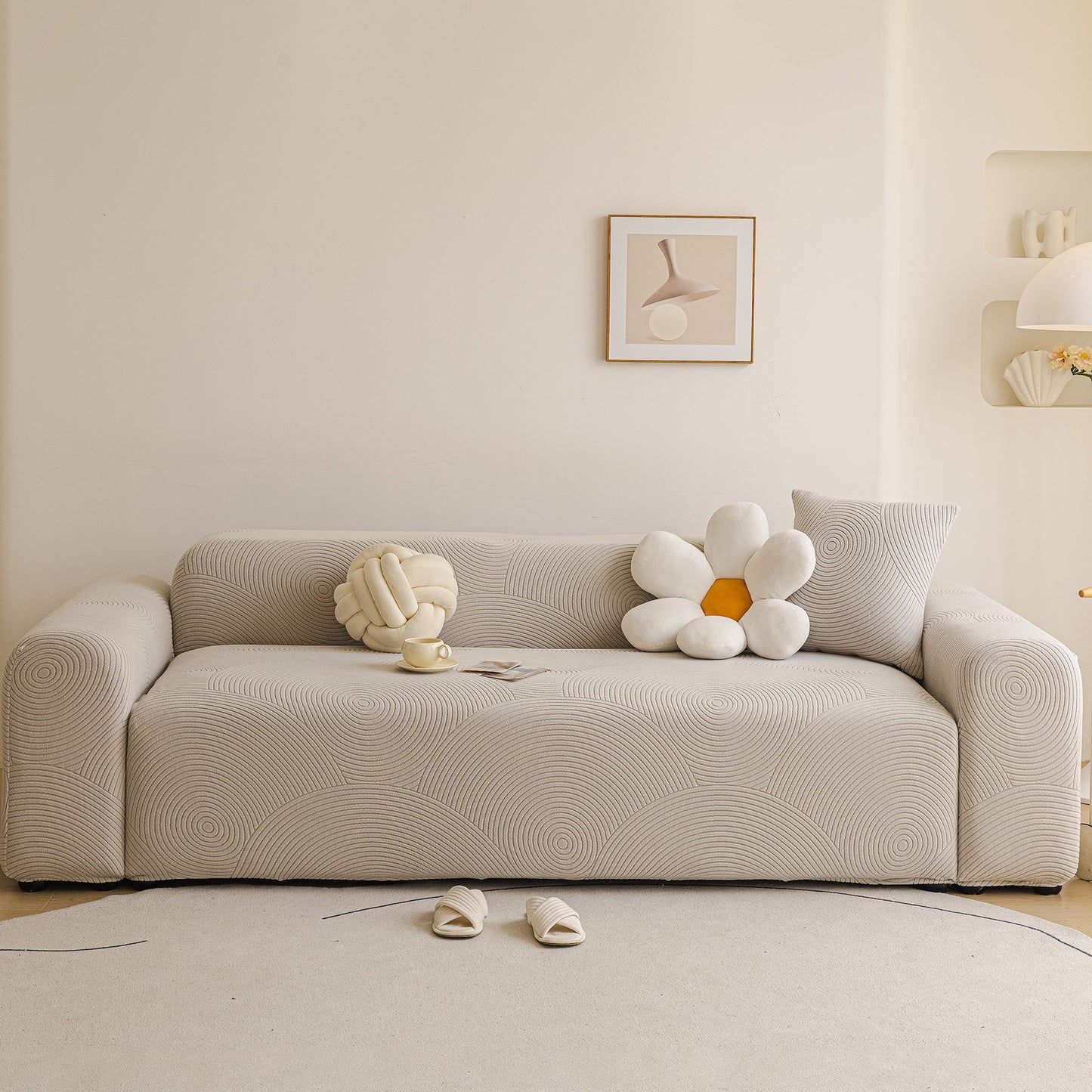 Elastic Stretch Sofa Cover Slipcover, Concentric Circle Jacquard Plush Couch Cover