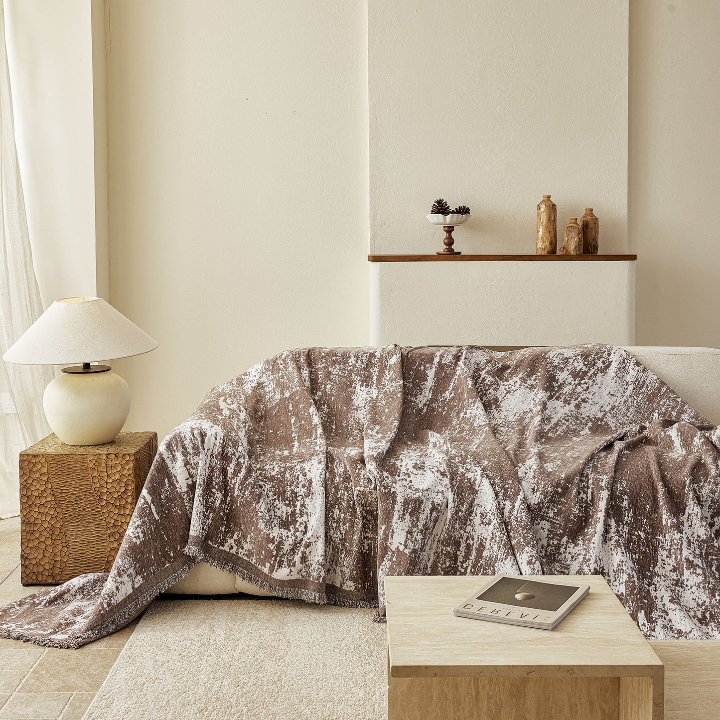 Soft Chenille Sofa Cover, Textured Abstract Couch Protector Cover with Vintage Pattern