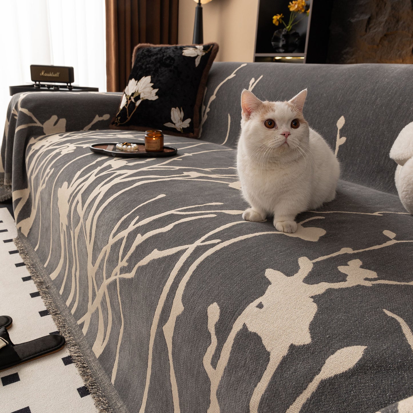 Modern Abstract Floral Sofa Throw Blanket, Decor Furniture Protector for Living Room