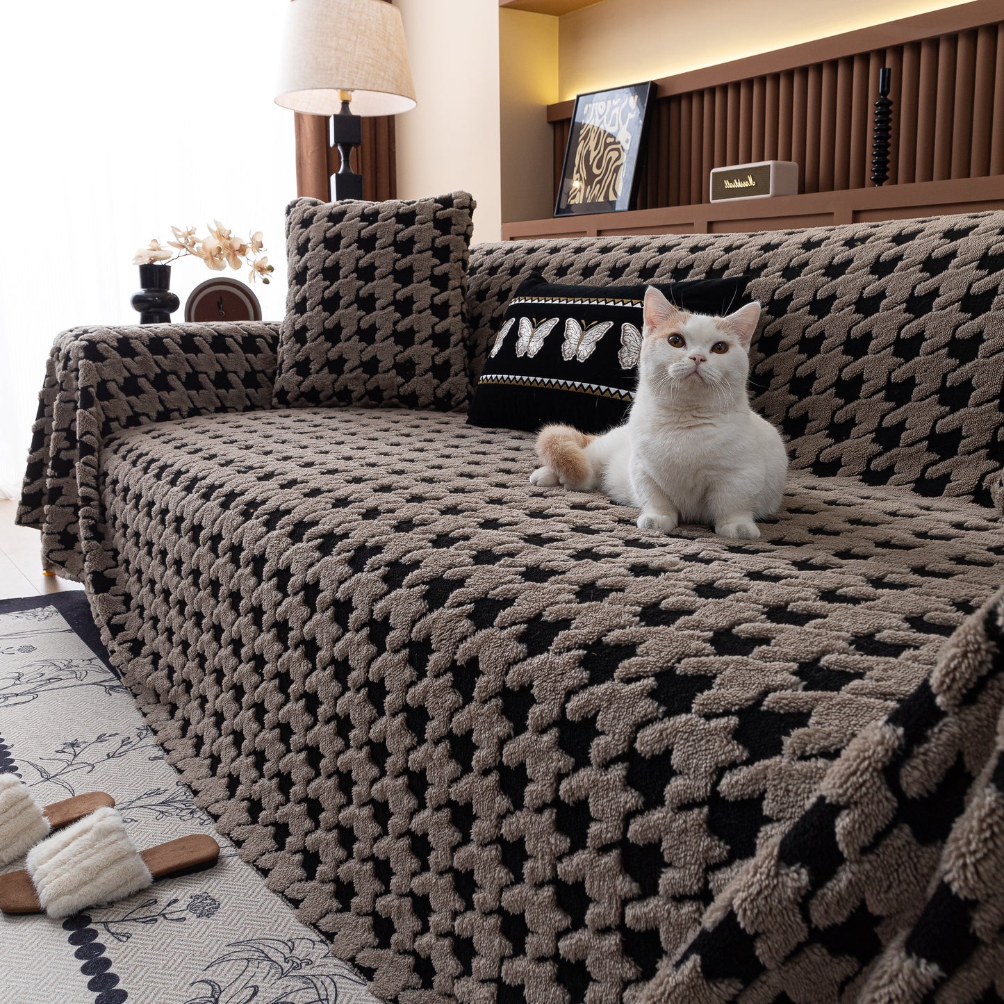 ジャカードフリースハウンドトゥース暖かい快適なソファカバー毛布装飾用スロー用ソファ