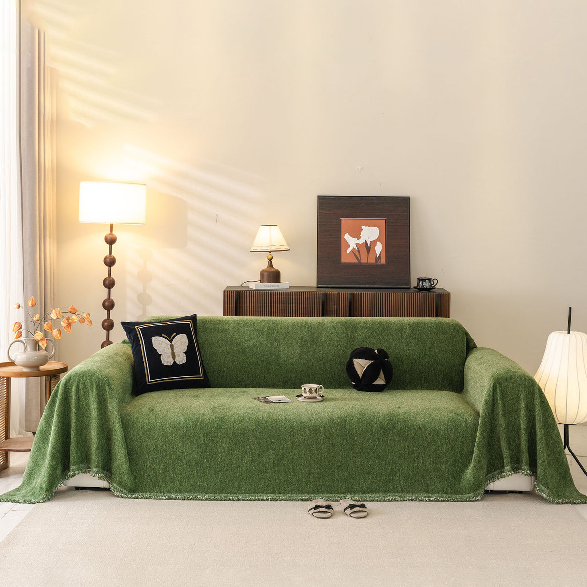 Solid Color Chenille Sofa Throw Cover, Soft Textured Sofa Cover for Sectional L Shape