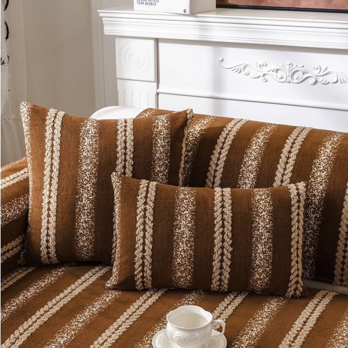 Tufted Stripe Sofa Protector Cover, Textured Non-Slip Couch Cover for Pets & Kids