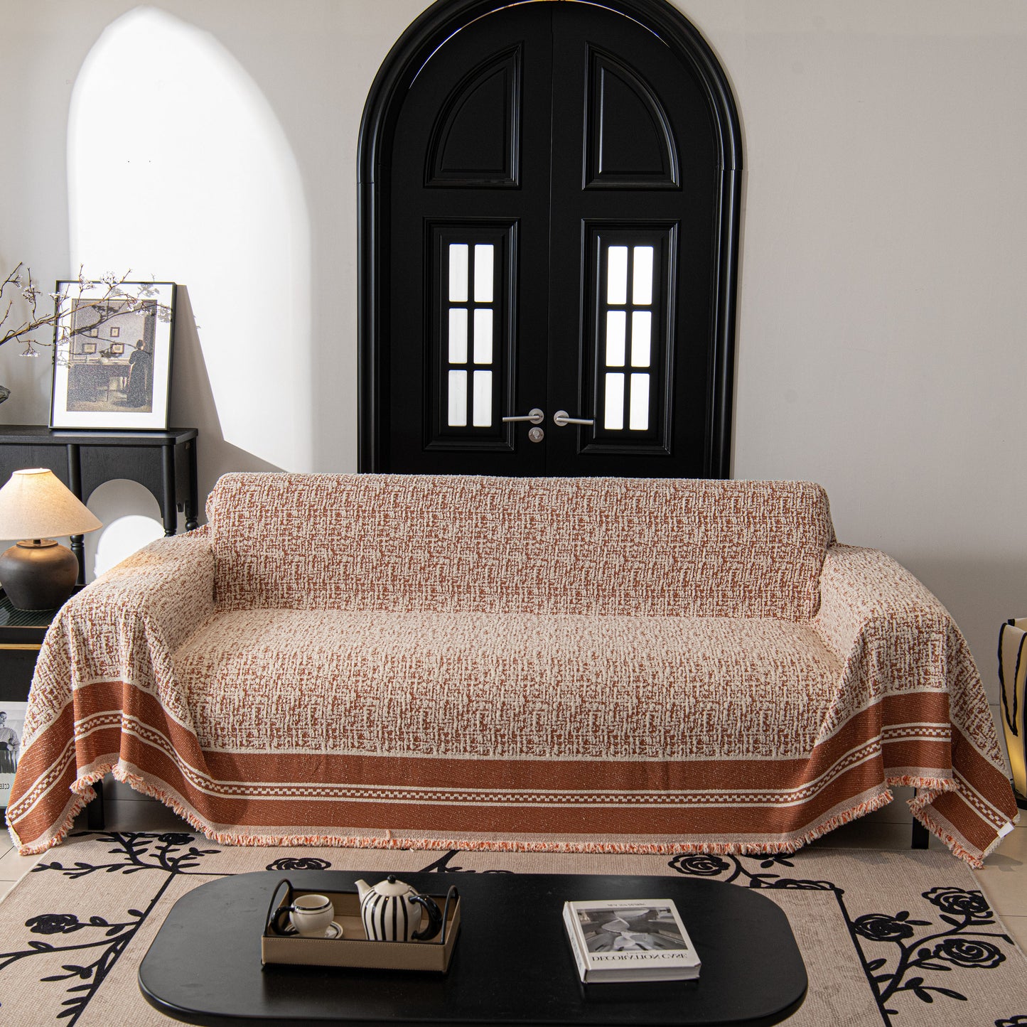 Textured Woven Furniture Protector for Couch, Rustic Farmhouse Sofa Throw Blanket