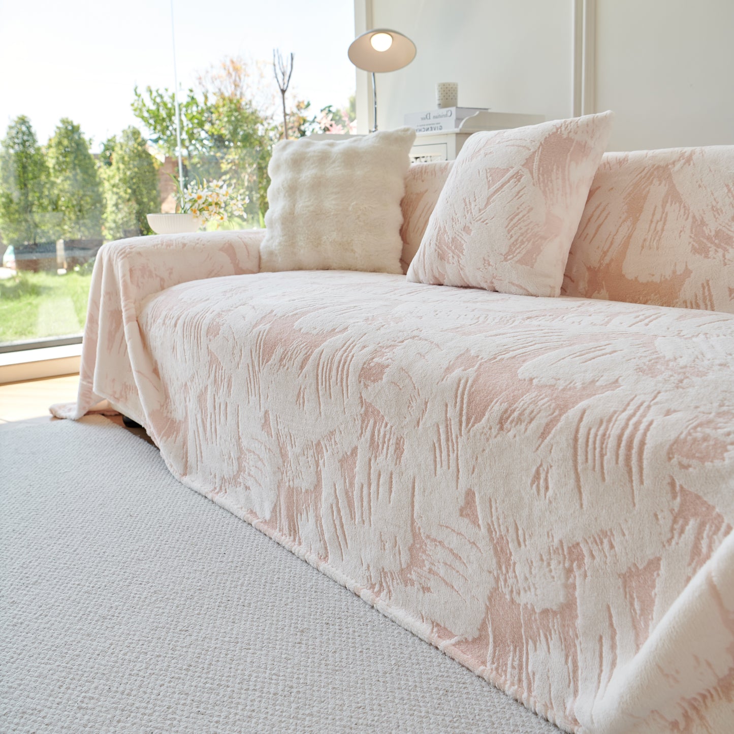 Plysch Fuskpäls Varm Sofföverdrag med Vågig Jacquard Texturerad Filt för Soffa