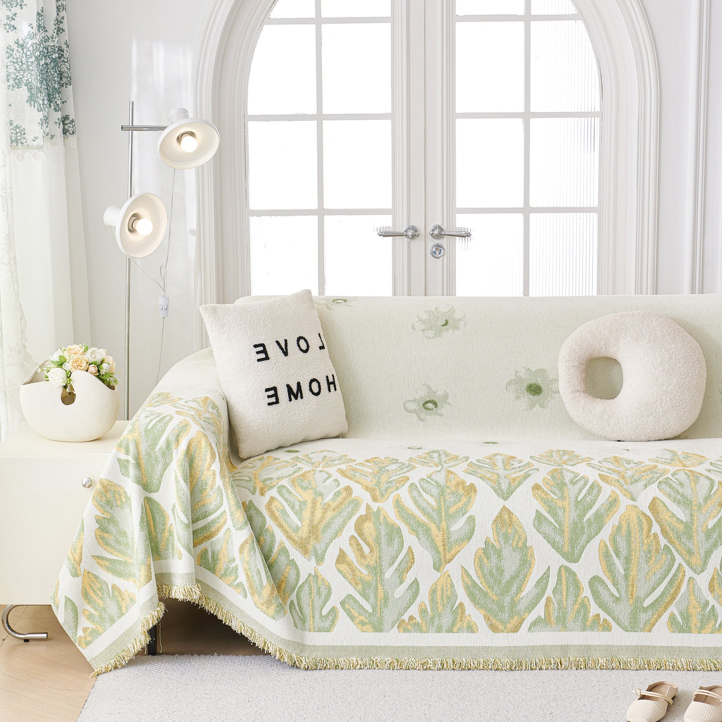 Soft Woven Leaf Couch Blanket, Pet-friendly Sectional Sofa Slipcover For Cats Dogs