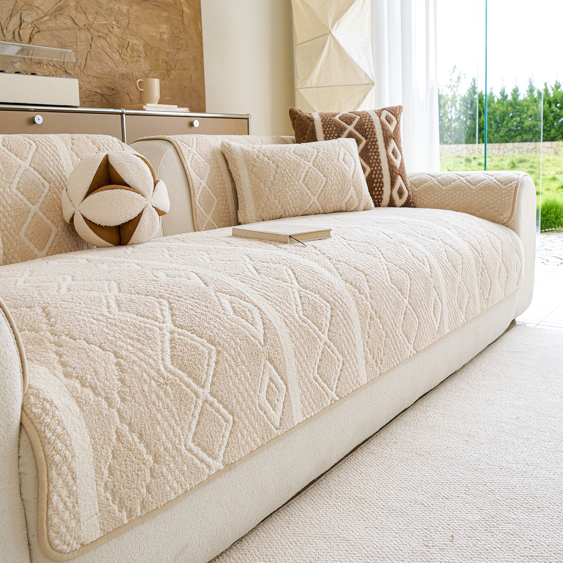 Thickened Plush Sofa Cover, Textured Geometric Couch Protector with No – Slipcover KAS™