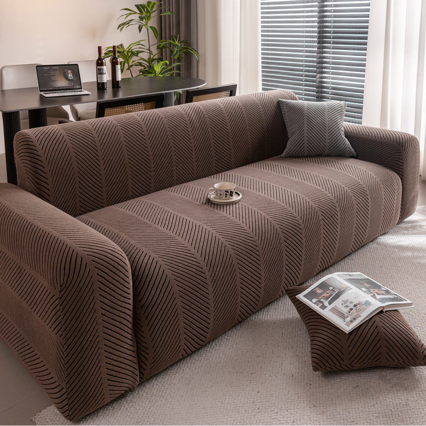 High Stretch Chevron Sofa Cover, Soft Washable Textured Jacquard Slipcover for Couch