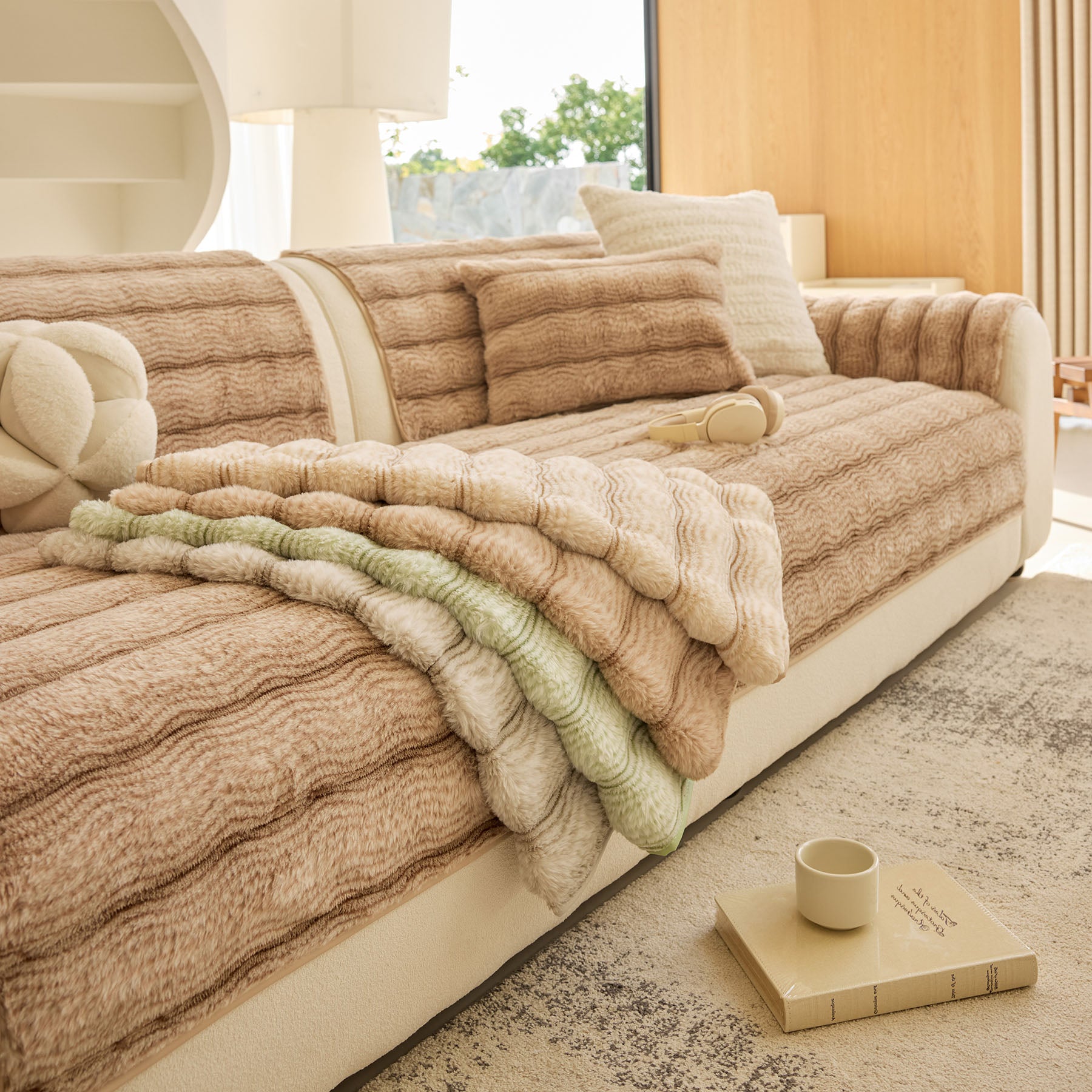 Plush Faux Rabbit Fur Sofa Cover, Warm Non-Slip Couch Protector for Le – Slipcover KAS™