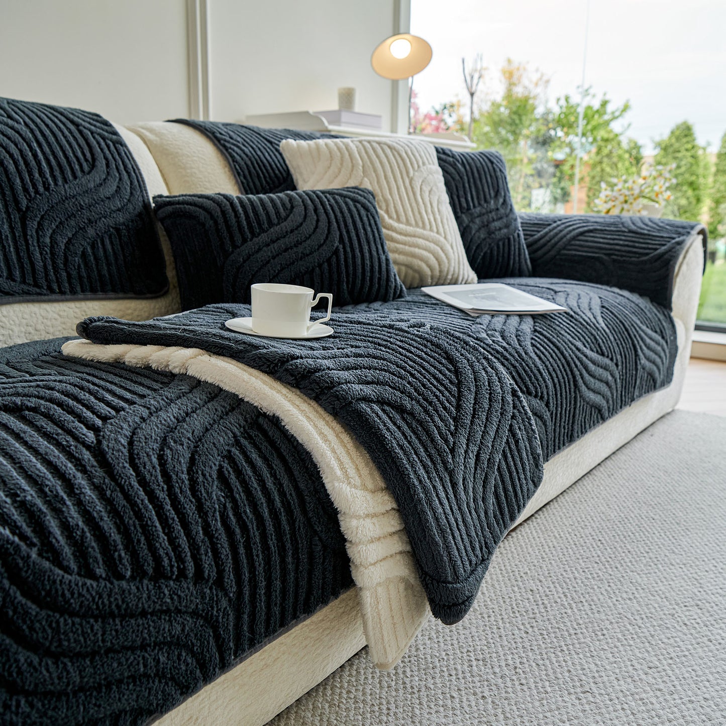 Luxury Plush Non-Slip Sofa Covers, Soft Fuzzy Embossed Sofa Topper & Seat Covers
