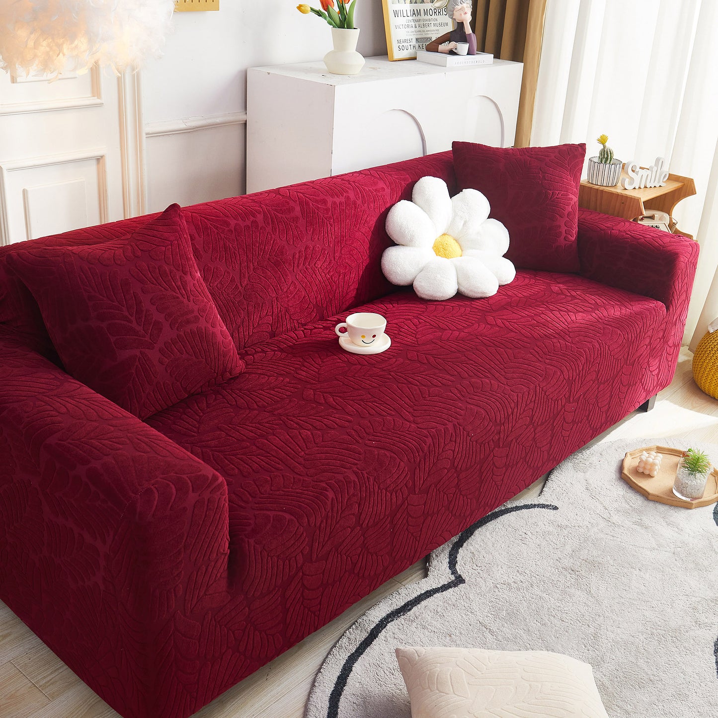 3D Leaf Jacquard Stretch Sofa Cover Non Slip Pet Friendly Slipcover 1-5 Seaters