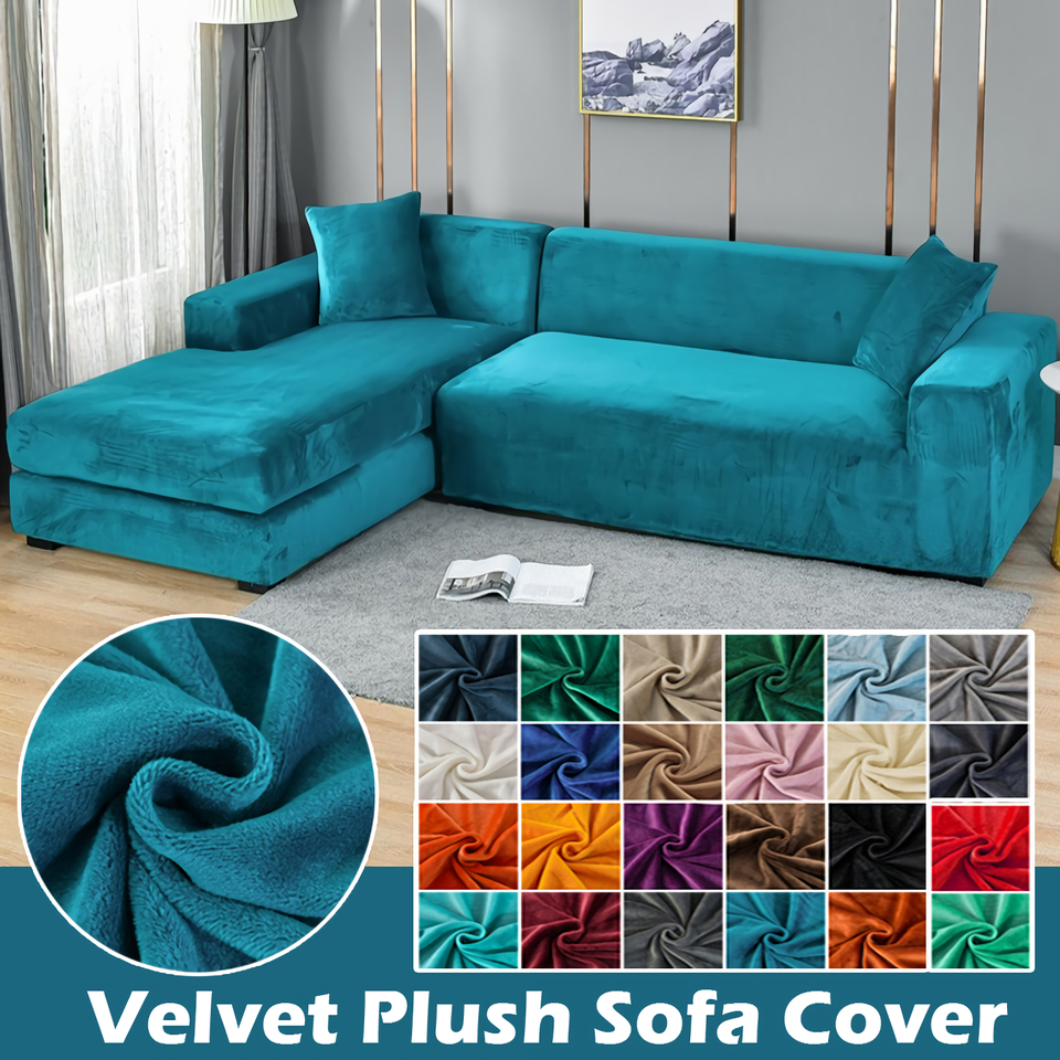 Dehnbare Dicke Samt Sofabezug für L-förmige Ecksofas im Wohnzimmer gee – Slipcover KAS™