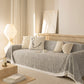 Sofa Cover Throw with Lace Trim & Pom-Pom Fringe, Decorative Couch Cover Blanket