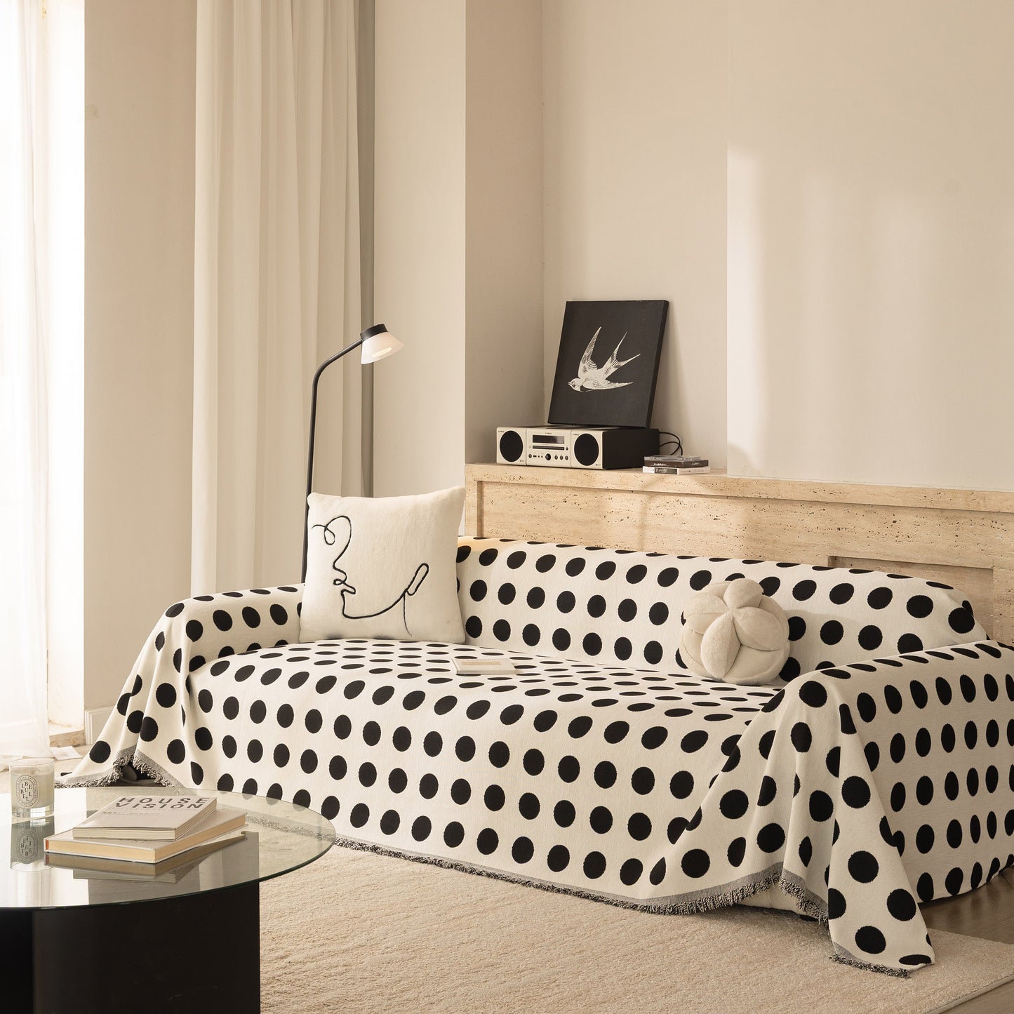 Chenille Polka Dot Sofa Cover Throw, Soft Thick Couch Cover Blanket Furniture Covers