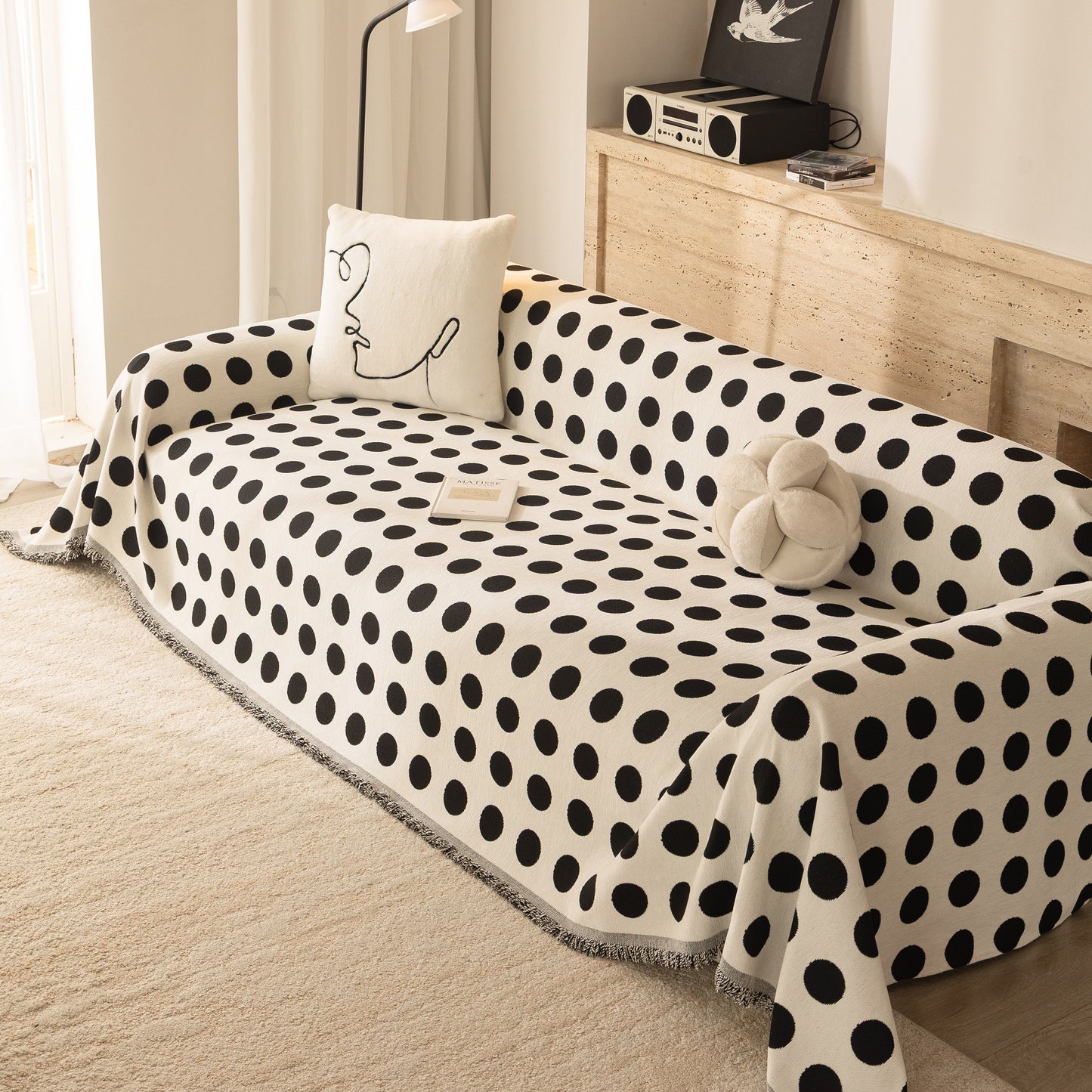 Chenille Polka Dot Sofa Cover Throw, Soft Thick Couch Cover Blanket Furniture Covers