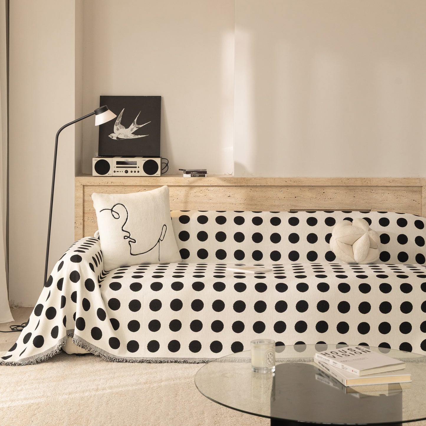 Chenille Polka Dot Sofa Cover Throw, Soft Thick Couch Cover Blanket Furniture Covers