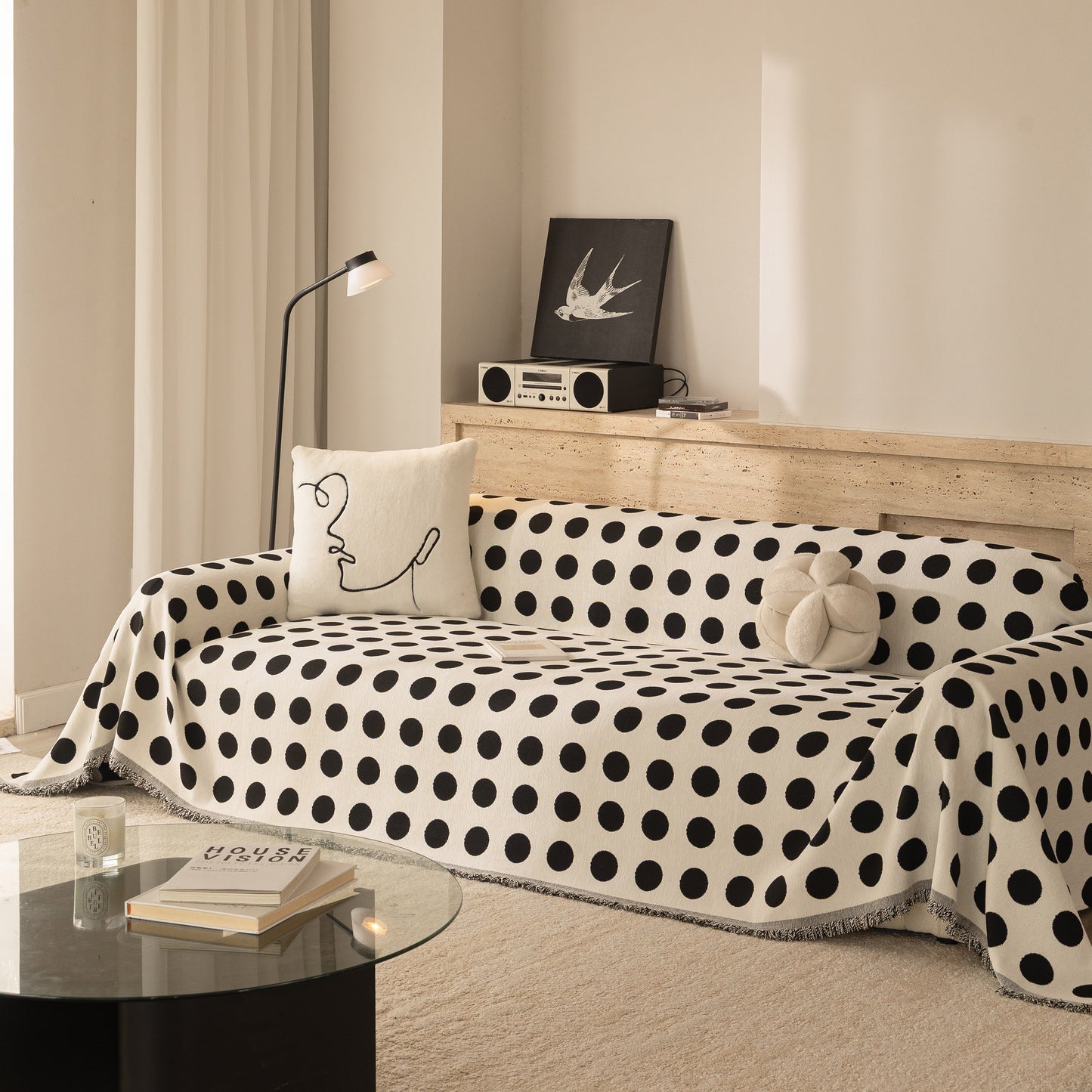 Chenille Polka Dot Sofa Cover Throw, Soft Thick Couch Cover Blanket Furniture Covers