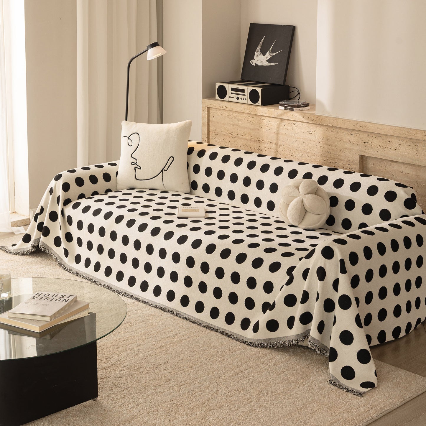 Chenille Polka Dot Sofa Cover Throw, Soft Thick Couch Cover Blanket Furniture Covers