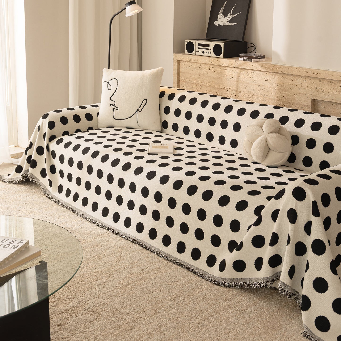 Chenille Polka Dot Sofa Cover Throw, Soft Thick Couch Cover Blanket Furniture Covers