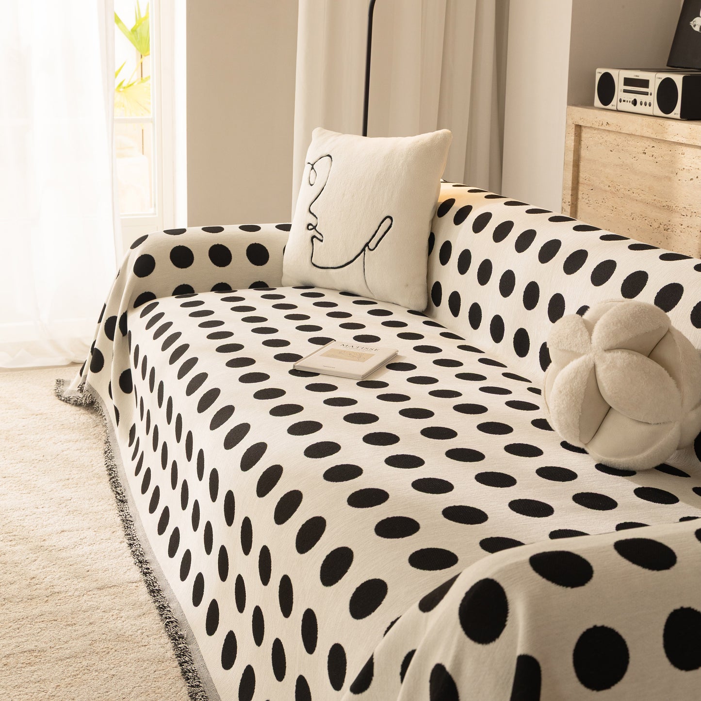 Chenille Polka Dot Sofa Cover Throw, Soft Thick Couch Cover Blanket Furniture Covers