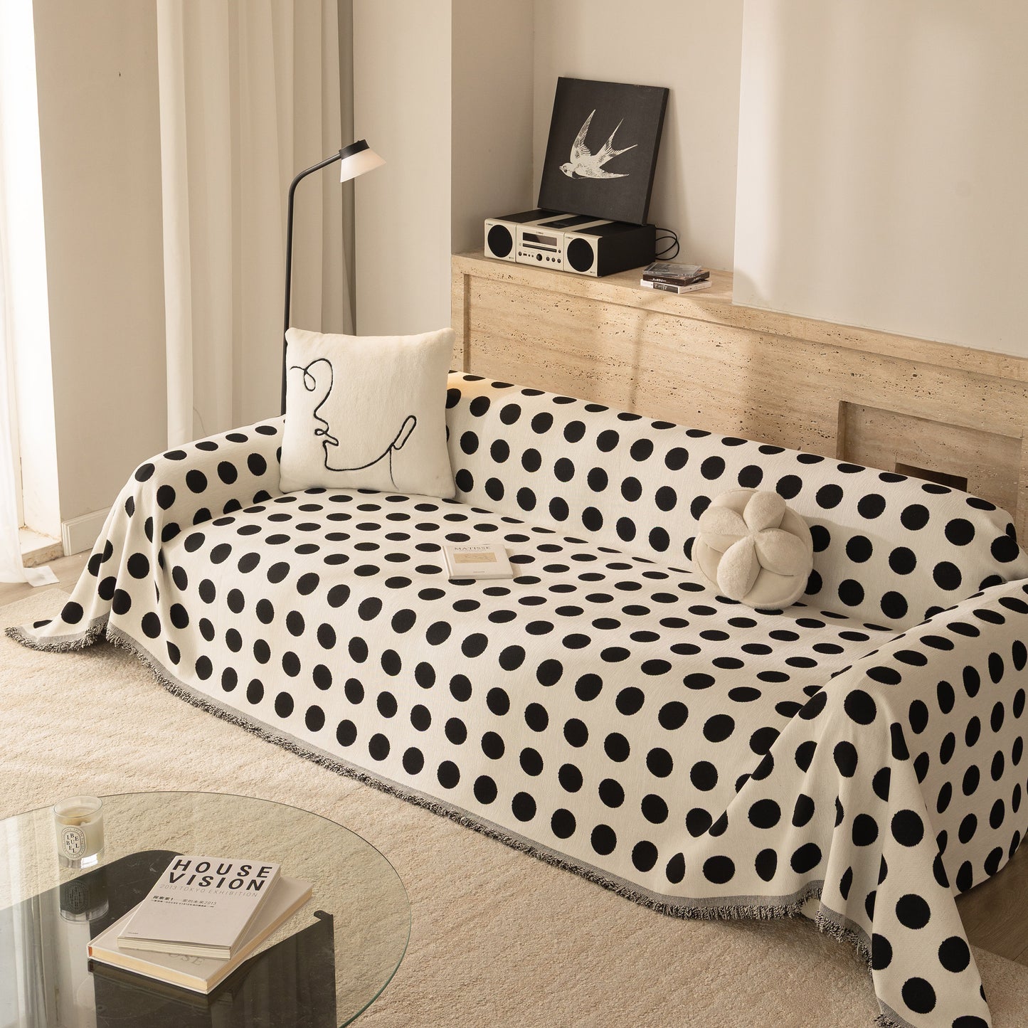 Chenille Polka Dot Sofa Cover Throw, Soft Thick Couch Cover Blanket Furniture Covers