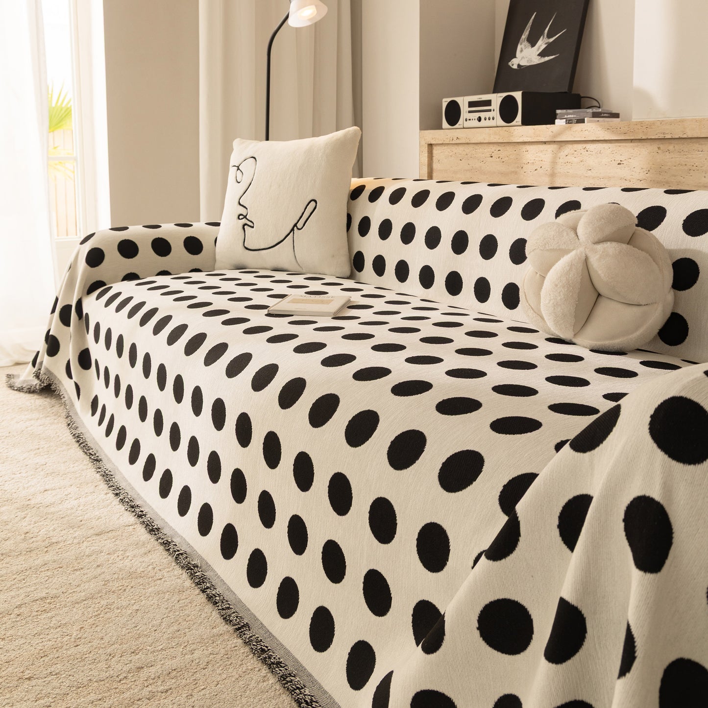 Chenille Polka Dot Sofa Cover Throw, Soft Thick Couch Cover Blanket Furniture Covers