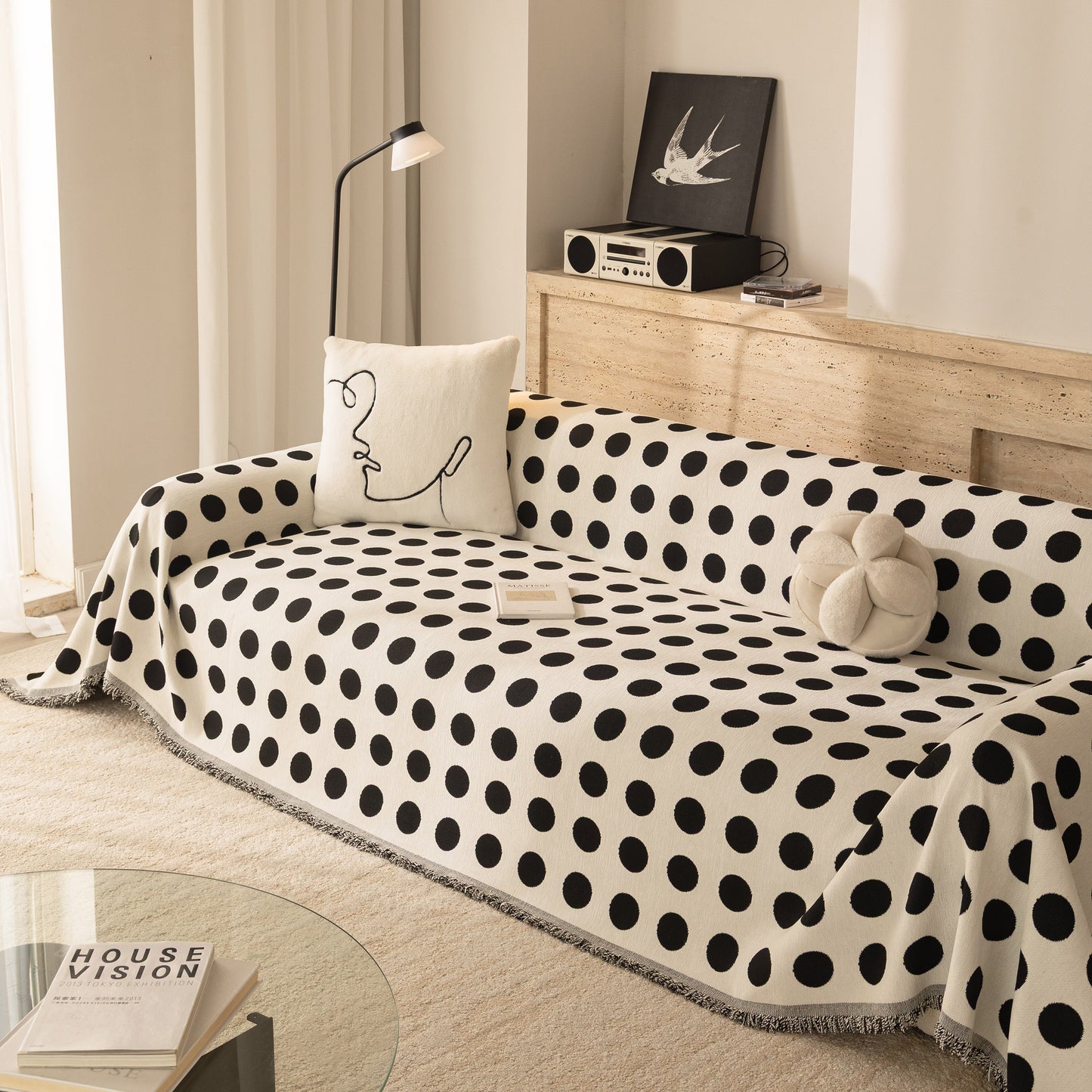 Chenille Polka Dot Sofa Cover Throw, Soft Thick Couch Cover Blanket Furniture Covers