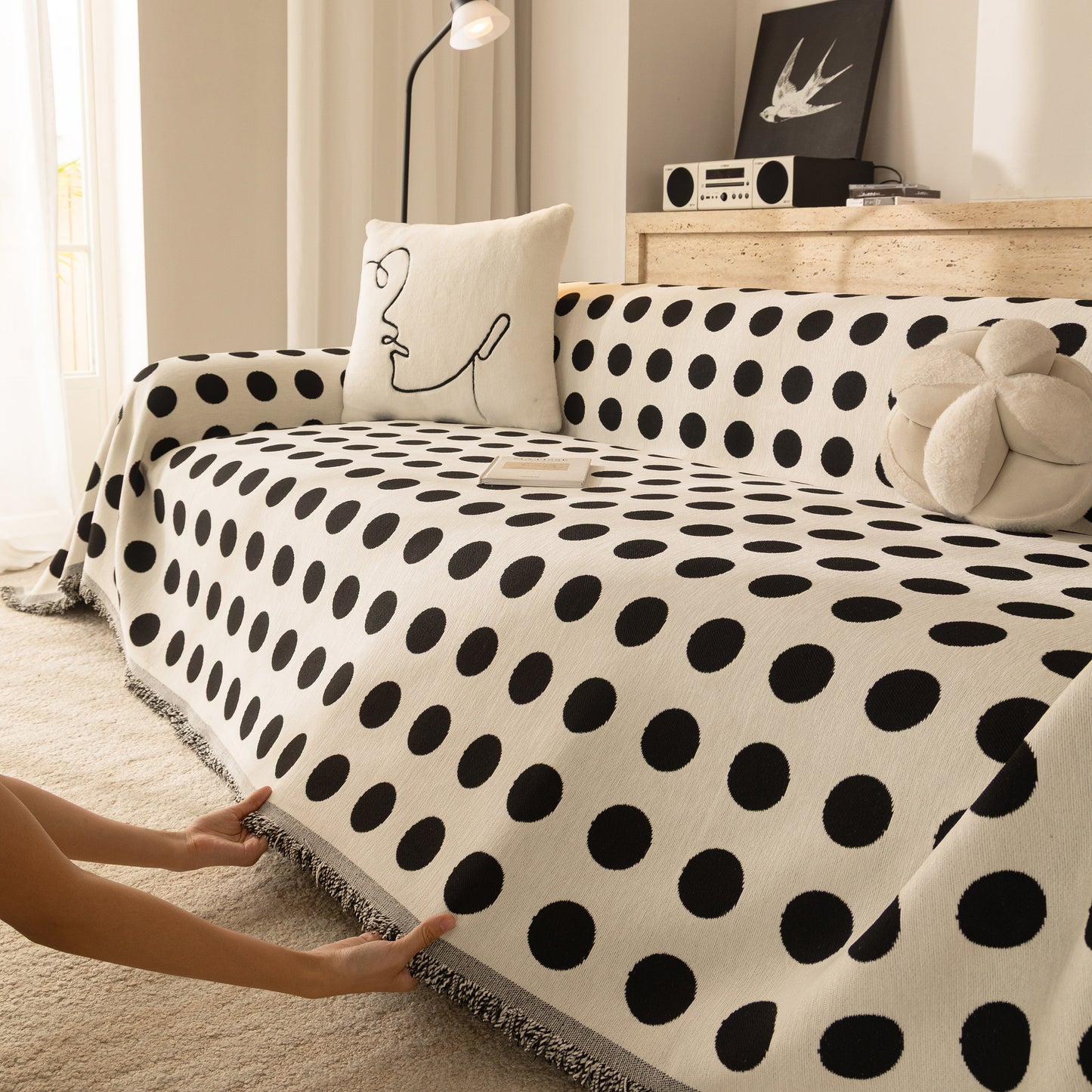 Chenille Polka Dot Sofa Cover Throw, Soft Thick Couch Cover Blanket Furniture Covers