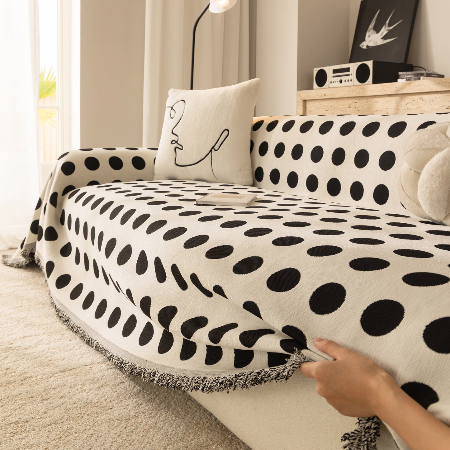 Chenille Polka Dot Sofa Cover Throw, Soft Thick Couch Cover Blanket Furniture Covers