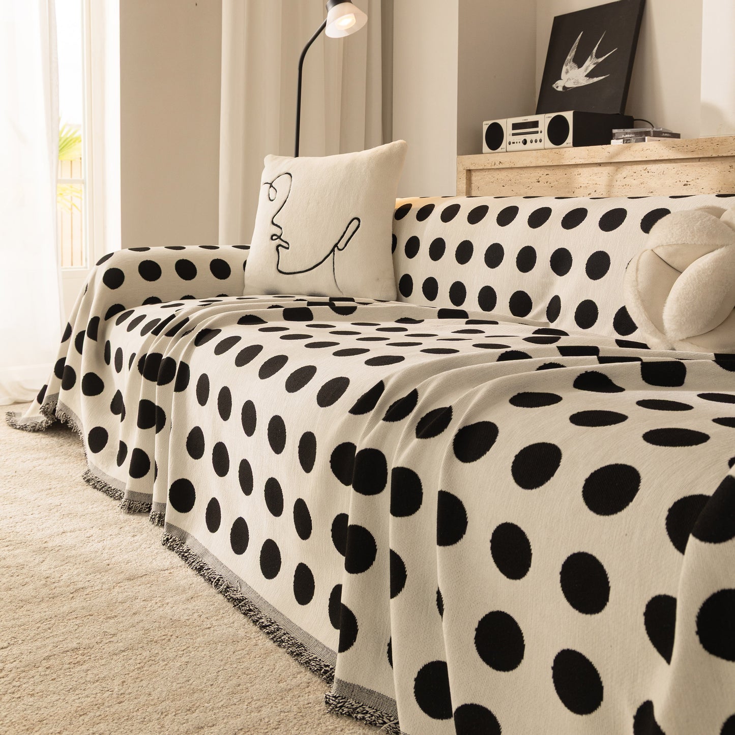 Chenille Polka Dot Sofa Cover Throw, Soft Thick Couch Cover Blanket Furniture Covers