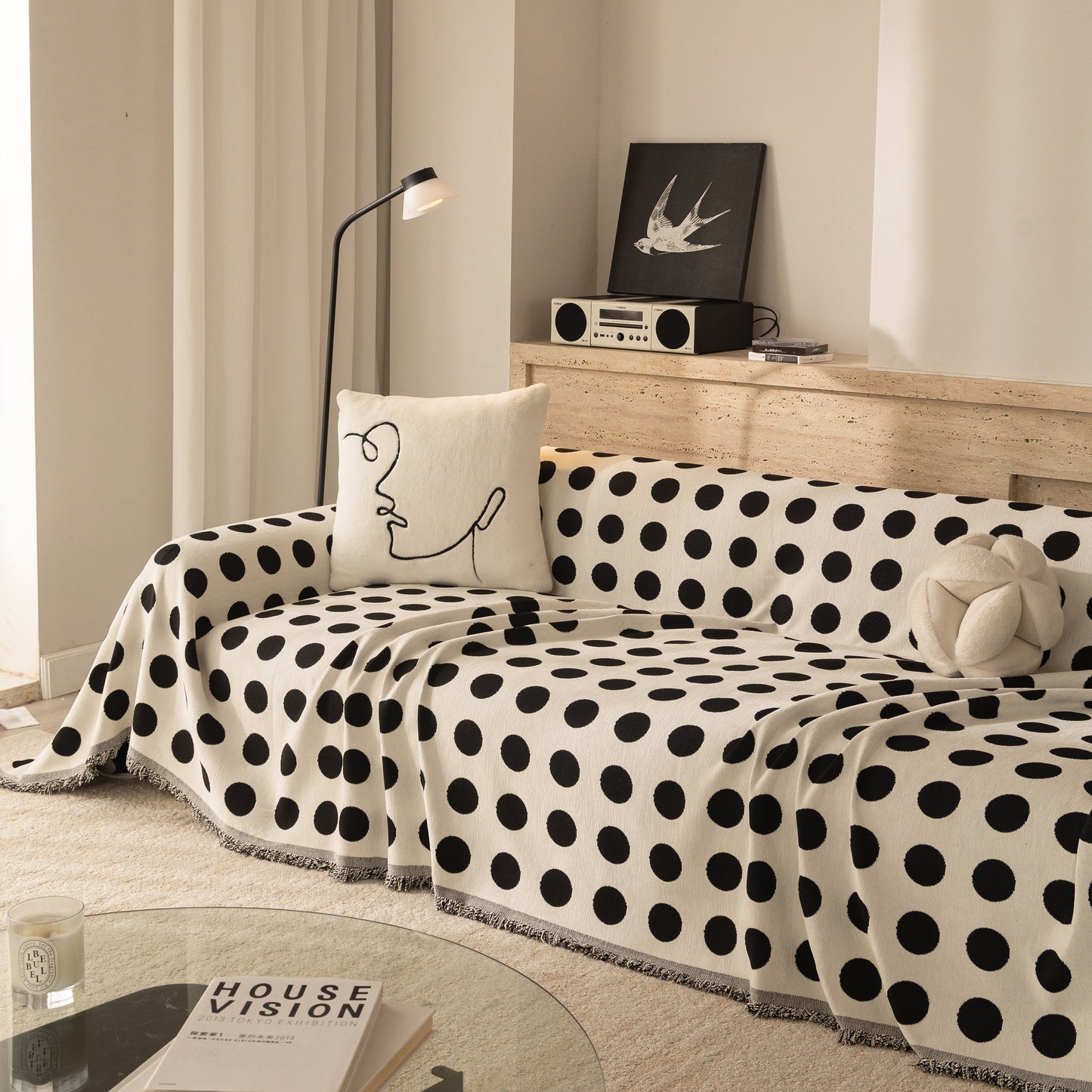Chenille Polka Dot Sofa Cover Throw, Soft Thick Couch Cover Blanket Furniture Covers