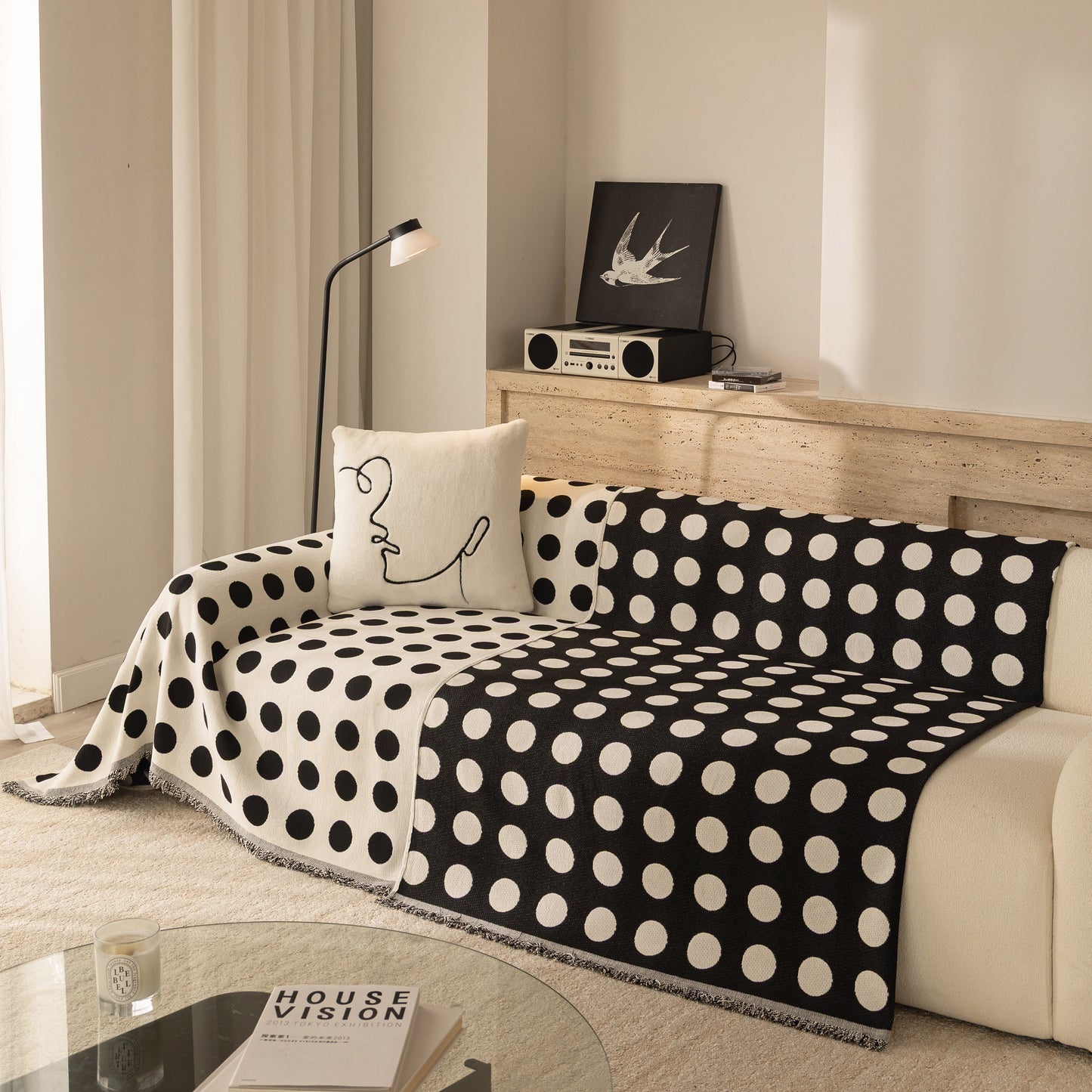 Chenille Polka Dot Sofa Cover Throw, Soft Thick Couch Cover Blanket Furniture Covers