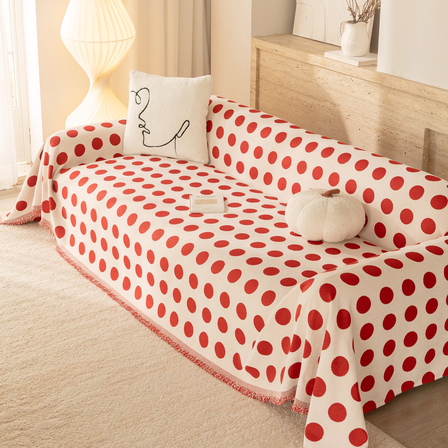 Chenille Polka Dot Sofa Cover Throw, Soft Thick Couch Cover Blanket Furniture Covers