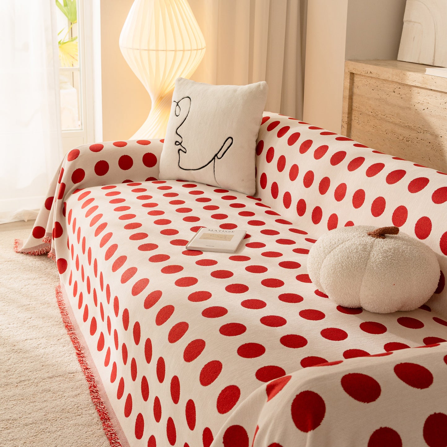 Chenille Polka Dot Sofa Cover Throw, Soft Thick Couch Cover Blanket Furniture Covers