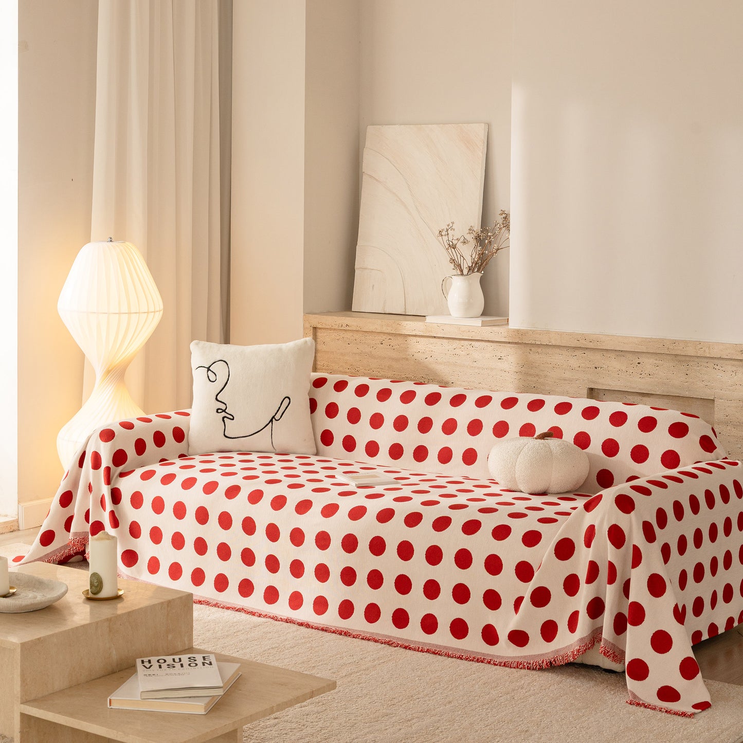 Chenille Polka Dot Sofa Cover Throw, Soft Thick Couch Cover Blanket Furniture Covers
