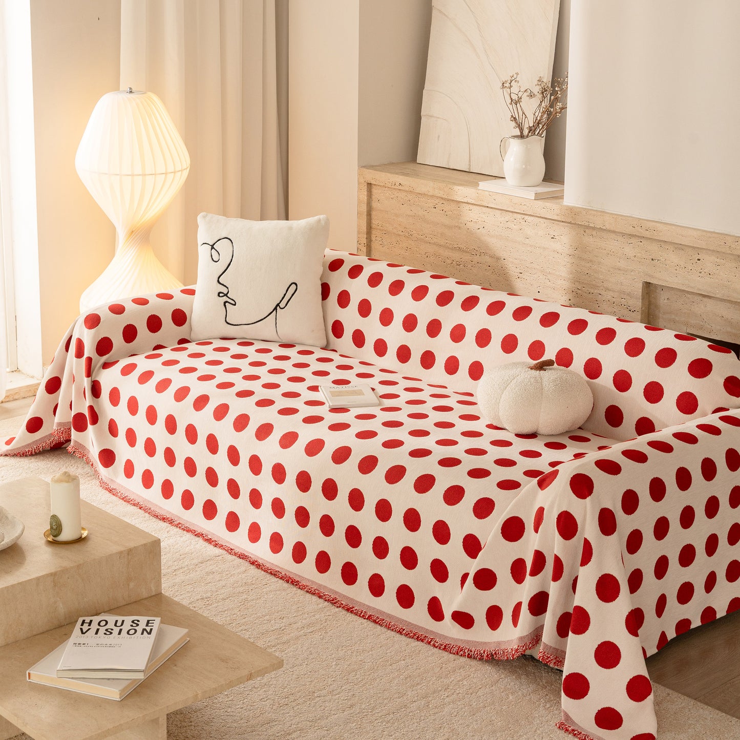Chenille Polka Dot Sofa Cover Throw, Soft Thick Couch Cover Blanket Furniture Covers