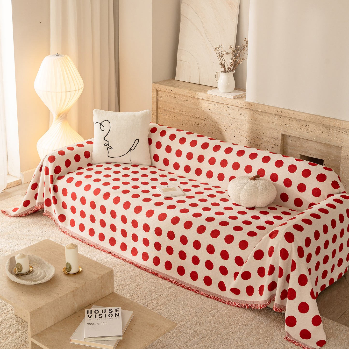 Chenille Polka Dot Sofa Cover Throw, Soft Thick Couch Cover Blanket Furniture Covers
