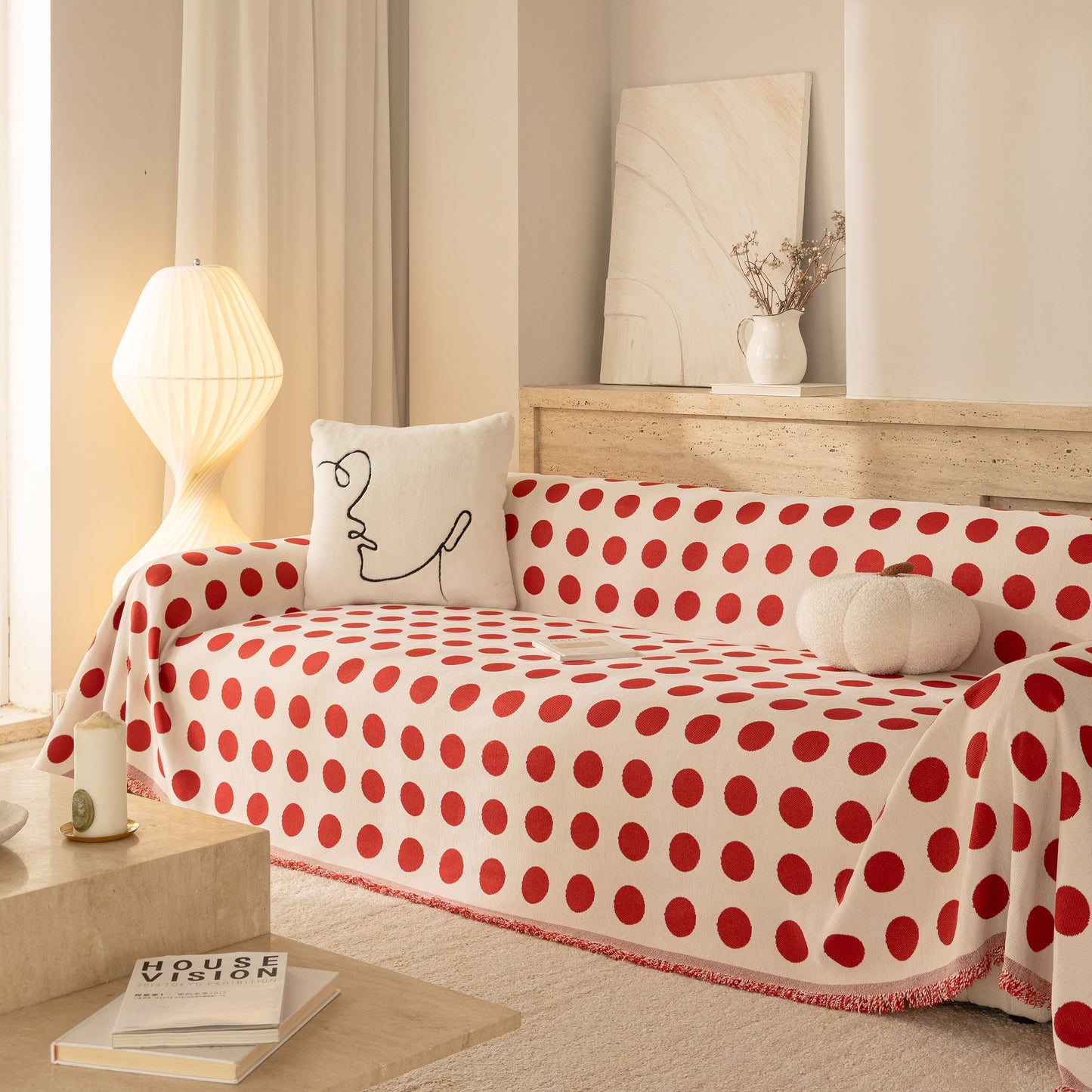 Chenille Polka Dot Sofa Cover Throw, Soft Thick Couch Cover Blanket Furniture Covers