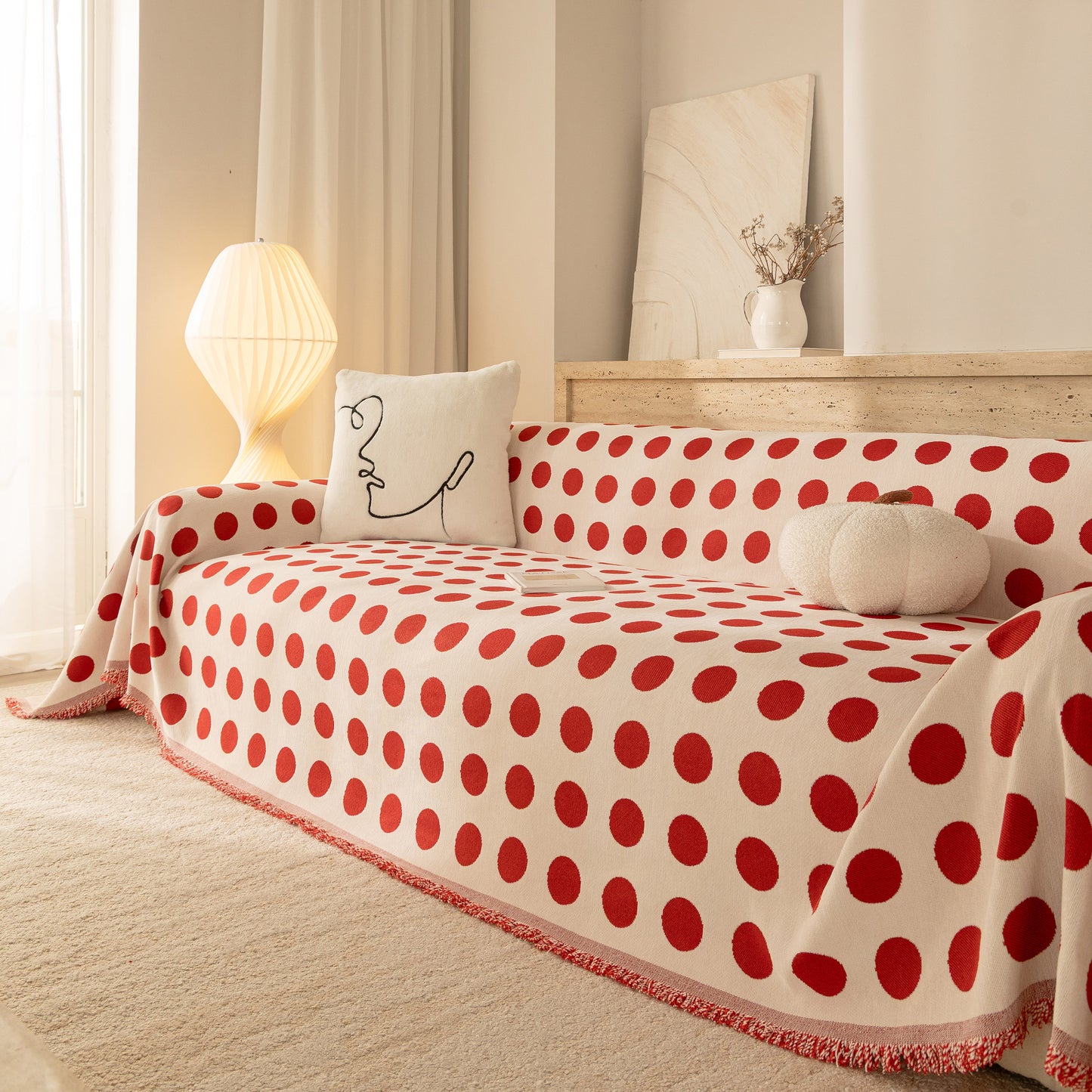 Chenille Polka Dot Sofa Cover Throw, Soft Thick Couch Cover Blanket Furniture Covers