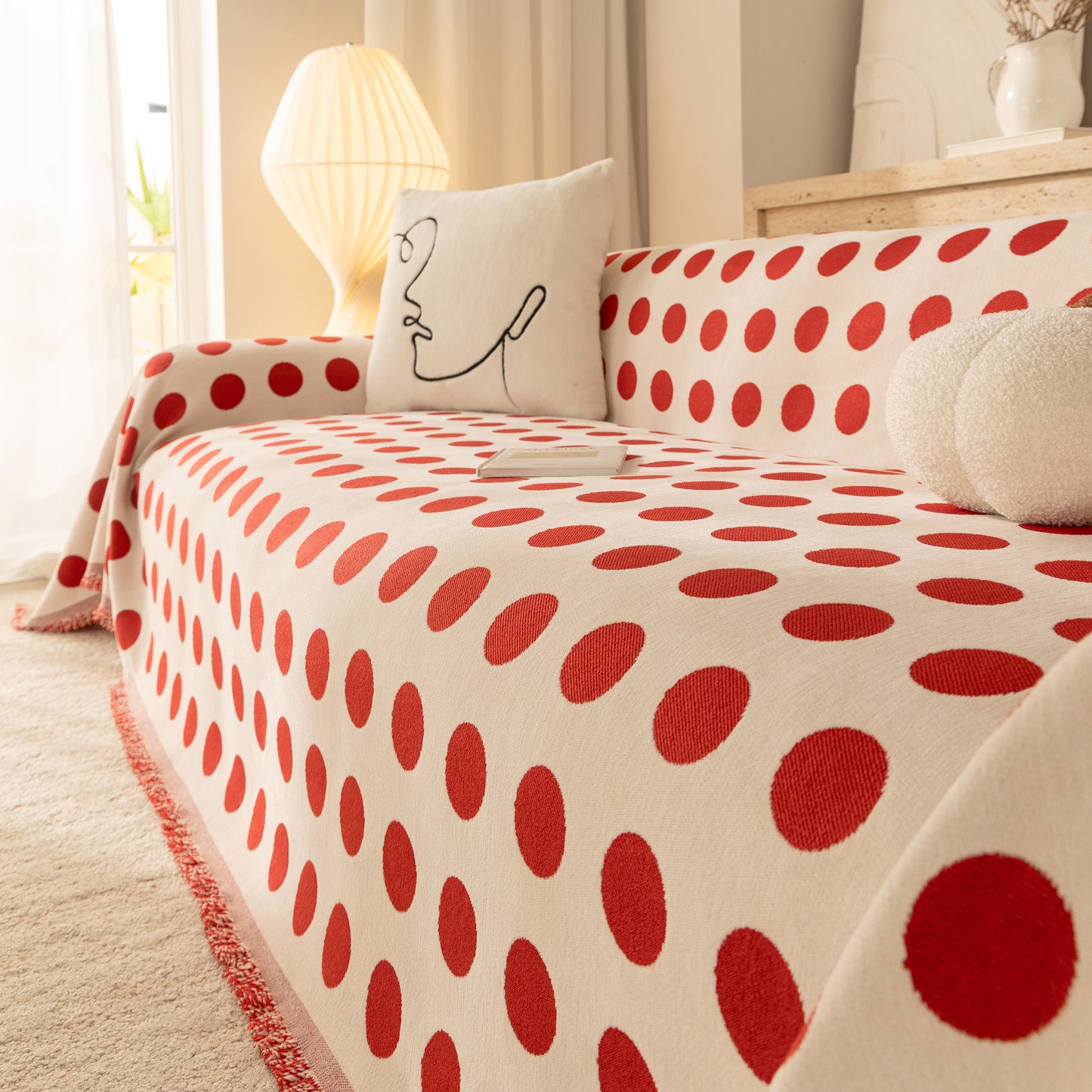 Chenille Polka Dot Sofa Cover Throw, Soft Thick Couch Cover Blanket Furniture Covers
