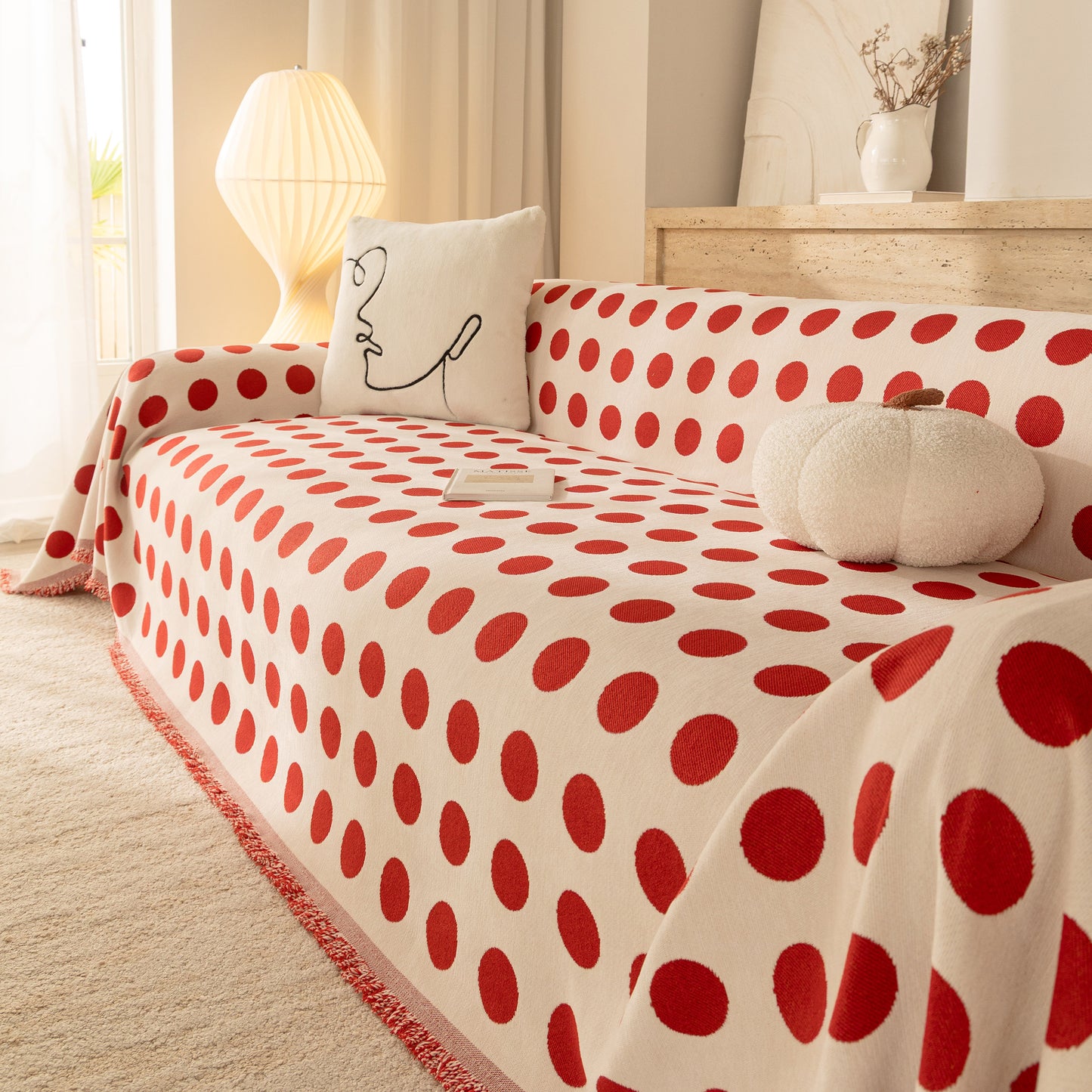 Chenille Polka Dot Sofa Cover Throw, Soft Thick Couch Cover Blanket Furniture Covers