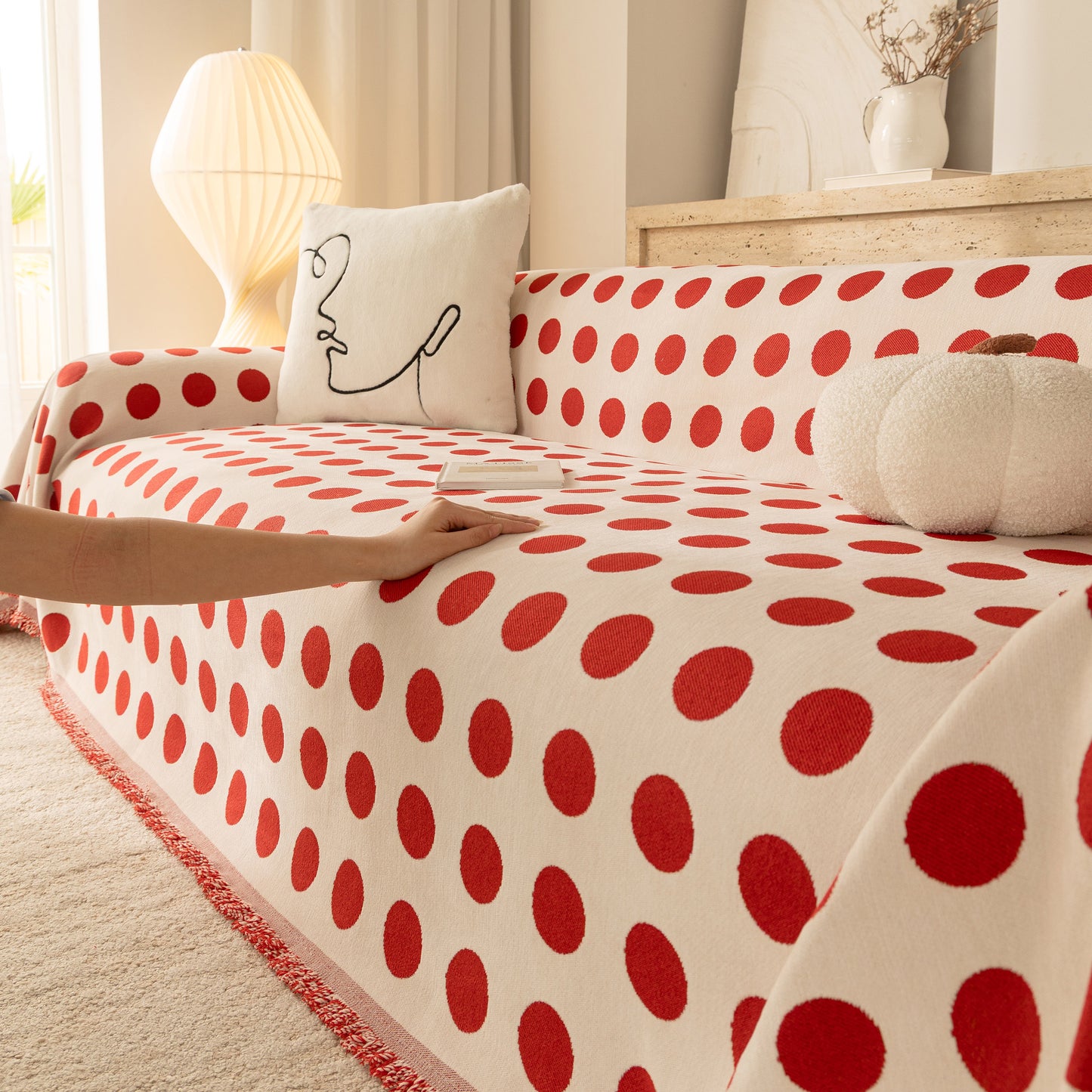 Chenille Polka Dot Sofa Cover Throw, Soft Thick Couch Cover Blanket Furniture Covers