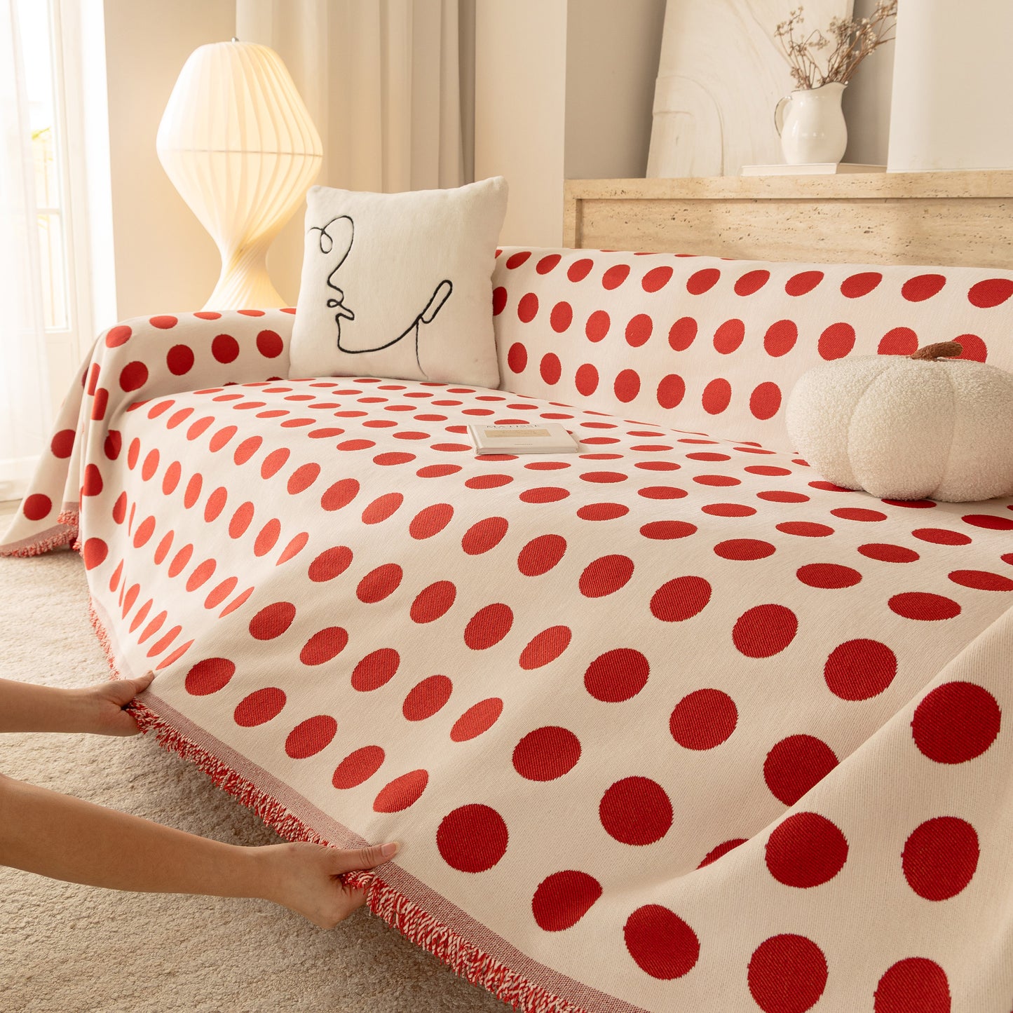 Chenille Polka Dot Sofa Cover Throw, Soft Thick Couch Cover Blanket Furniture Covers