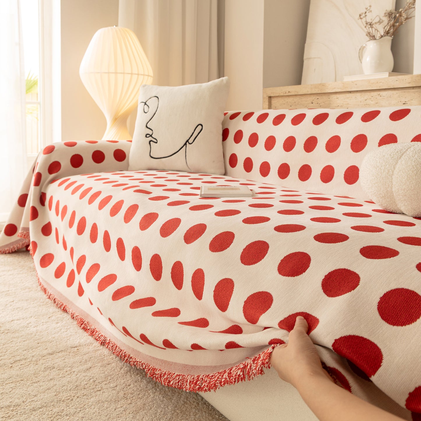 Chenille Polka Dot Sofa Cover Throw, Soft Thick Couch Cover Blanket Furniture Covers