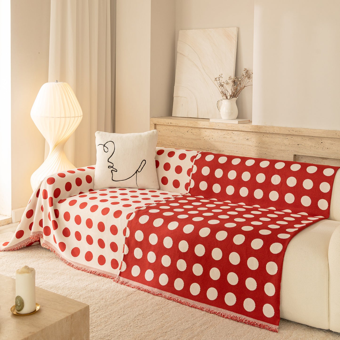 Chenille Polka Dot Sofa Cover Throw, Soft Thick Couch Cover Blanket Furniture Covers