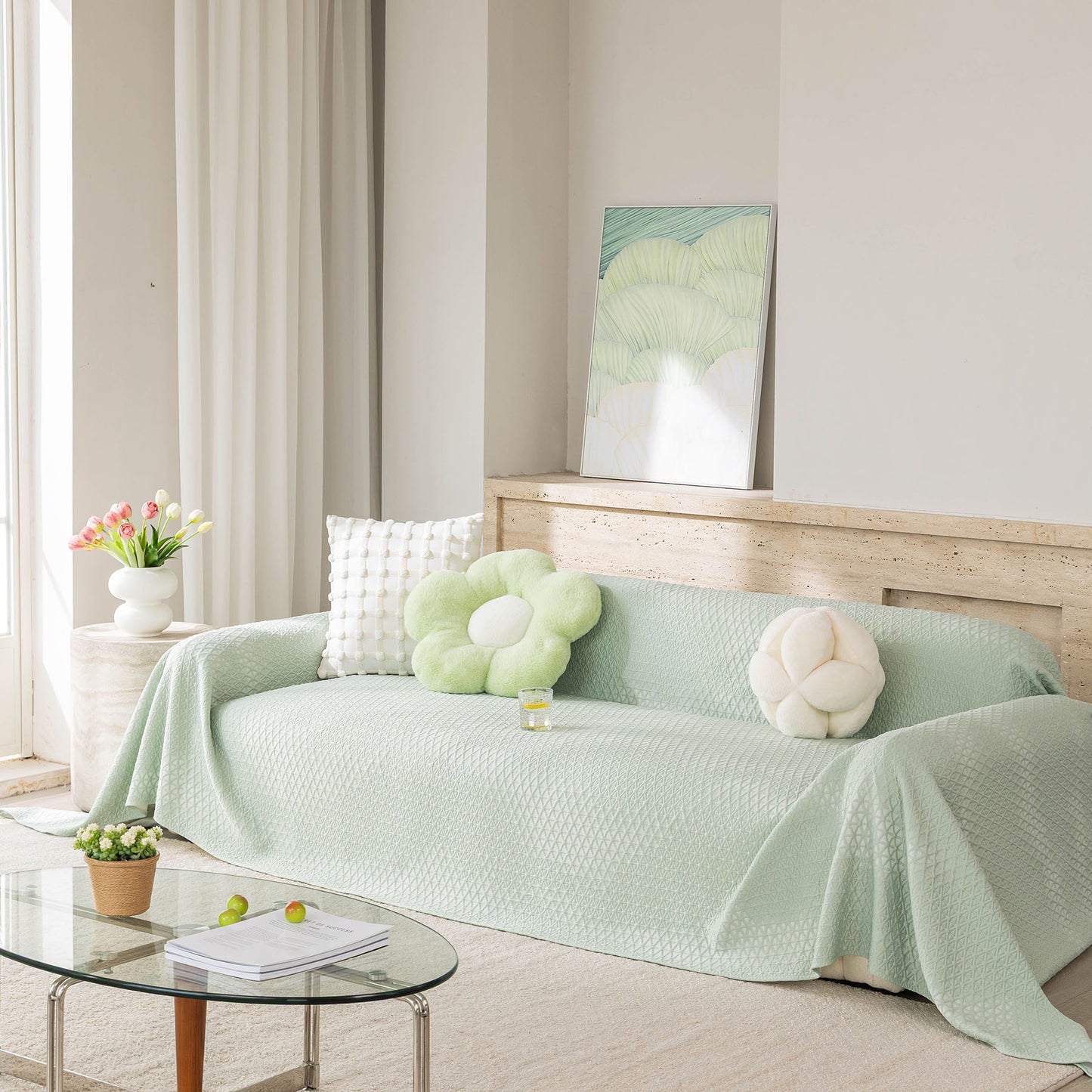Cooling Ice Silk Sofa Throw Cover, Summer Diamond Textured Furniture Protector Blanket