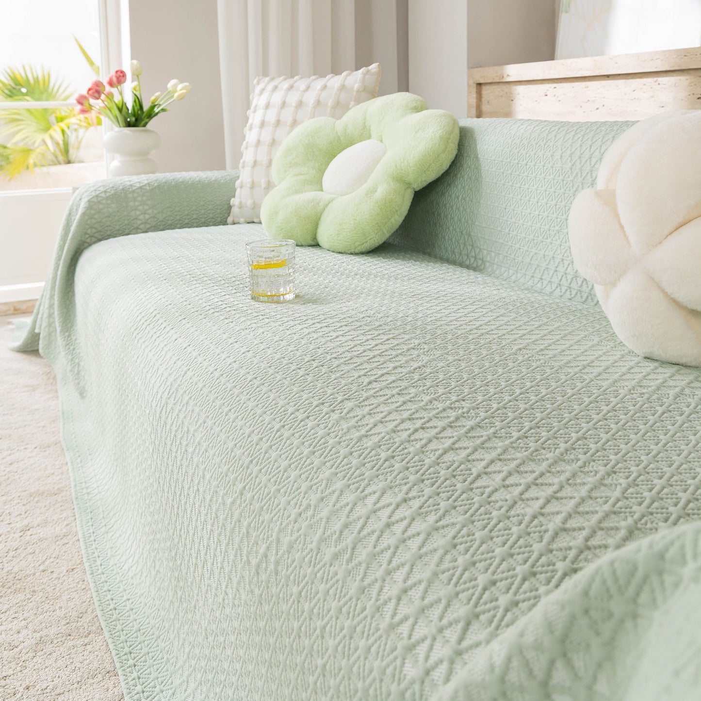 Cooling Ice Silk Sofa Throw Cover, Summer Diamond Textured Furniture Protector Blanket
