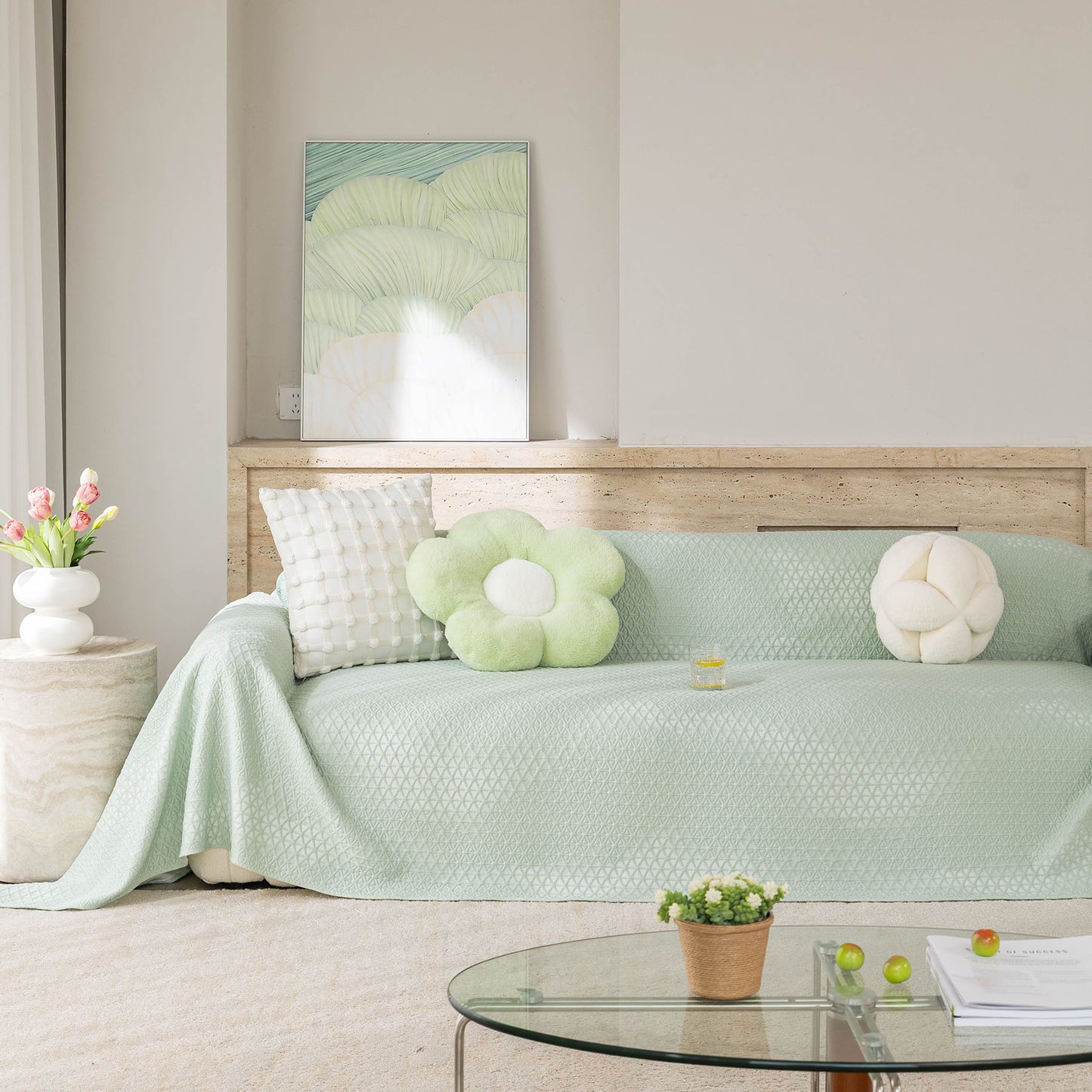 Cooling Ice Silk Sofa Throw Cover, Summer Diamond Textured Furniture Protector Blanket