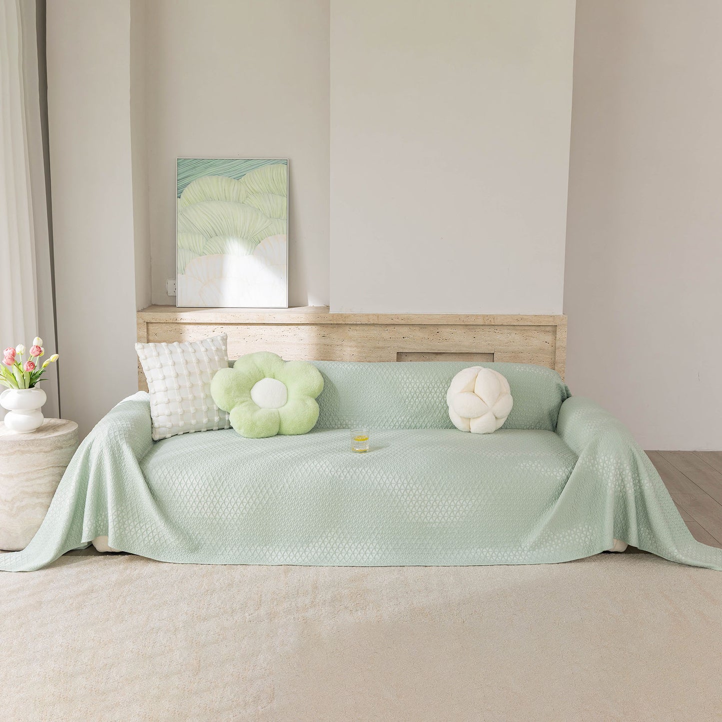 Cooling Ice Silk Sofa Throw Cover, Summer Diamond Textured Furniture Protector Blanket